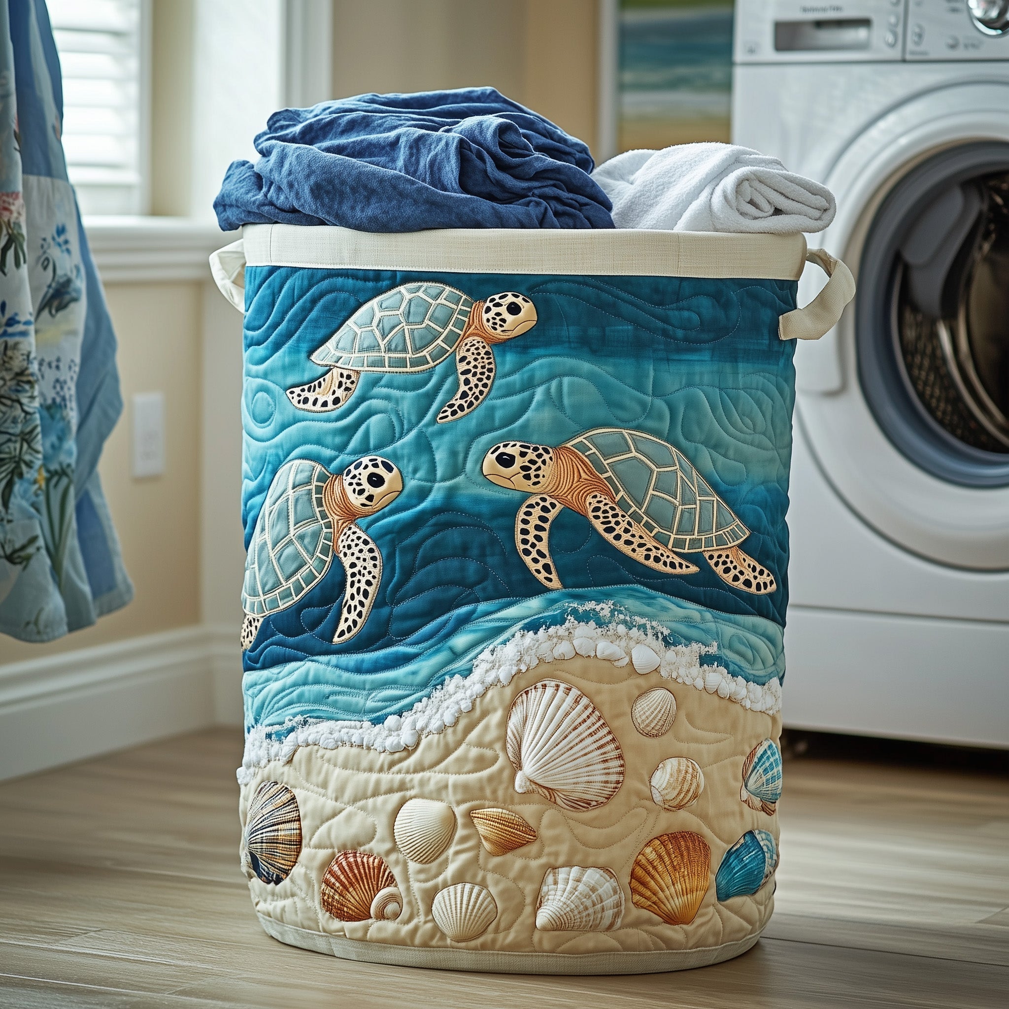 Ocean Breeze Quilted Laundry Basket GFTOTP12154