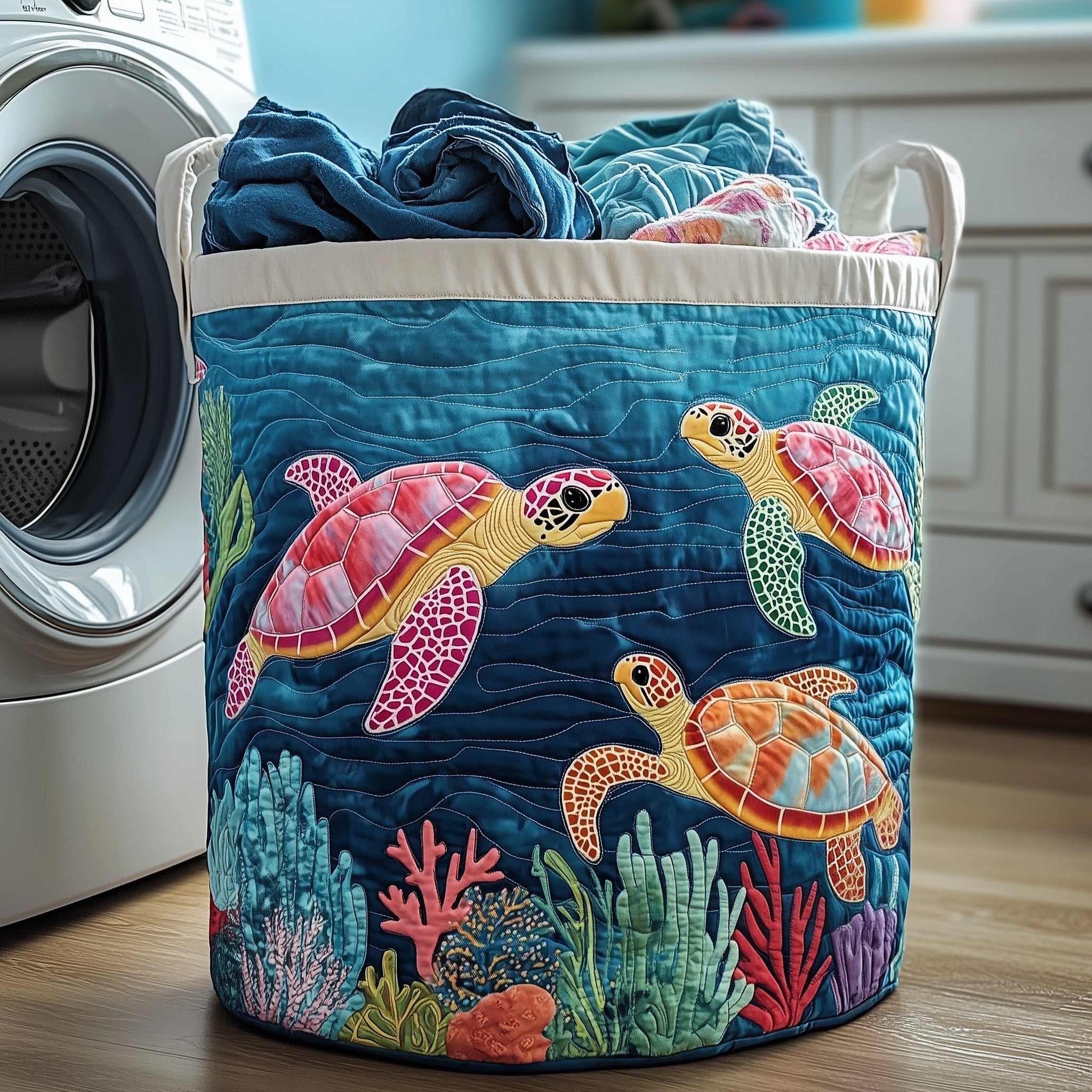 Ocean Breeze Quilted Laundry Basket GFTOTP12157