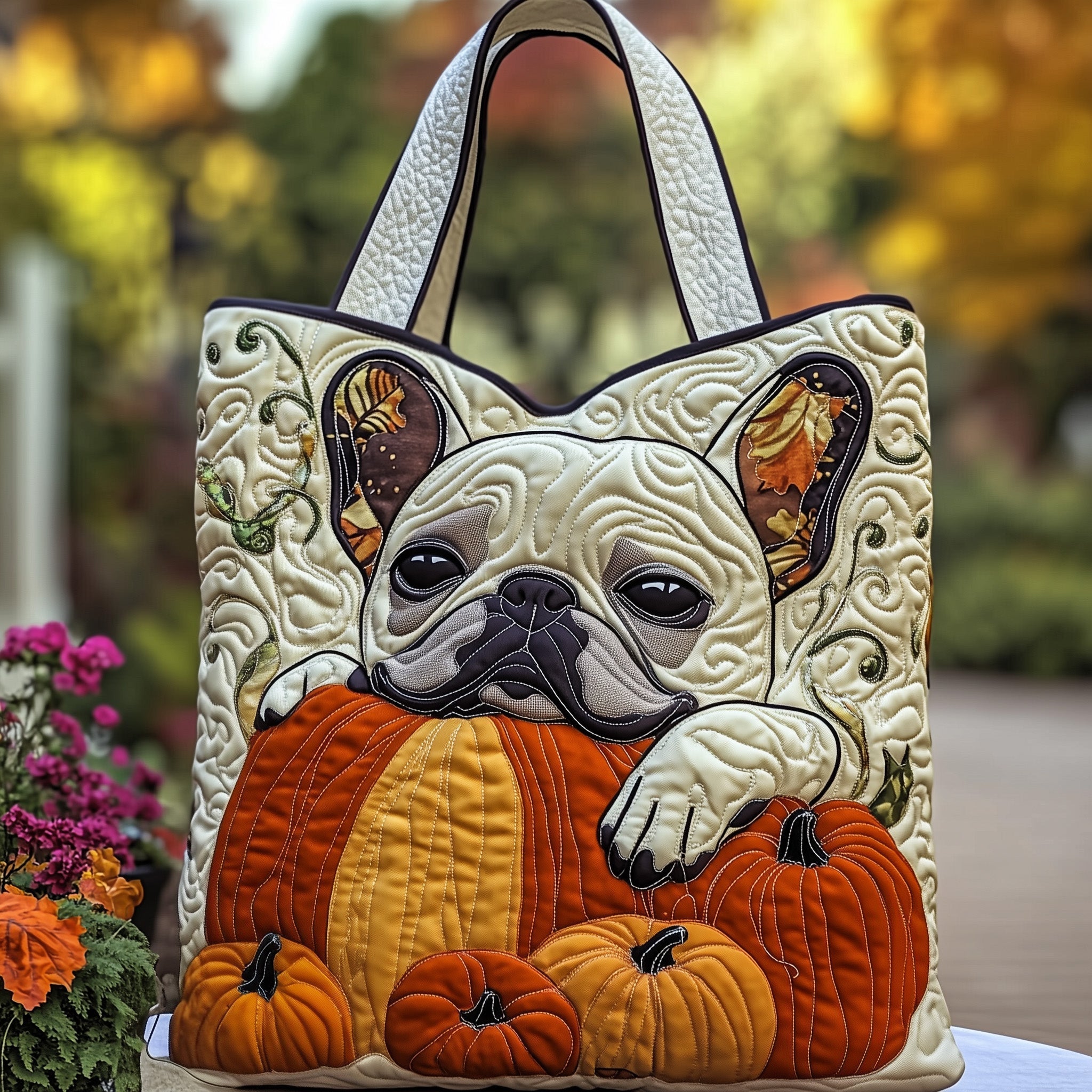 Lazy Autumn Frenchie Quilted Tote Bag GFTOTP12264