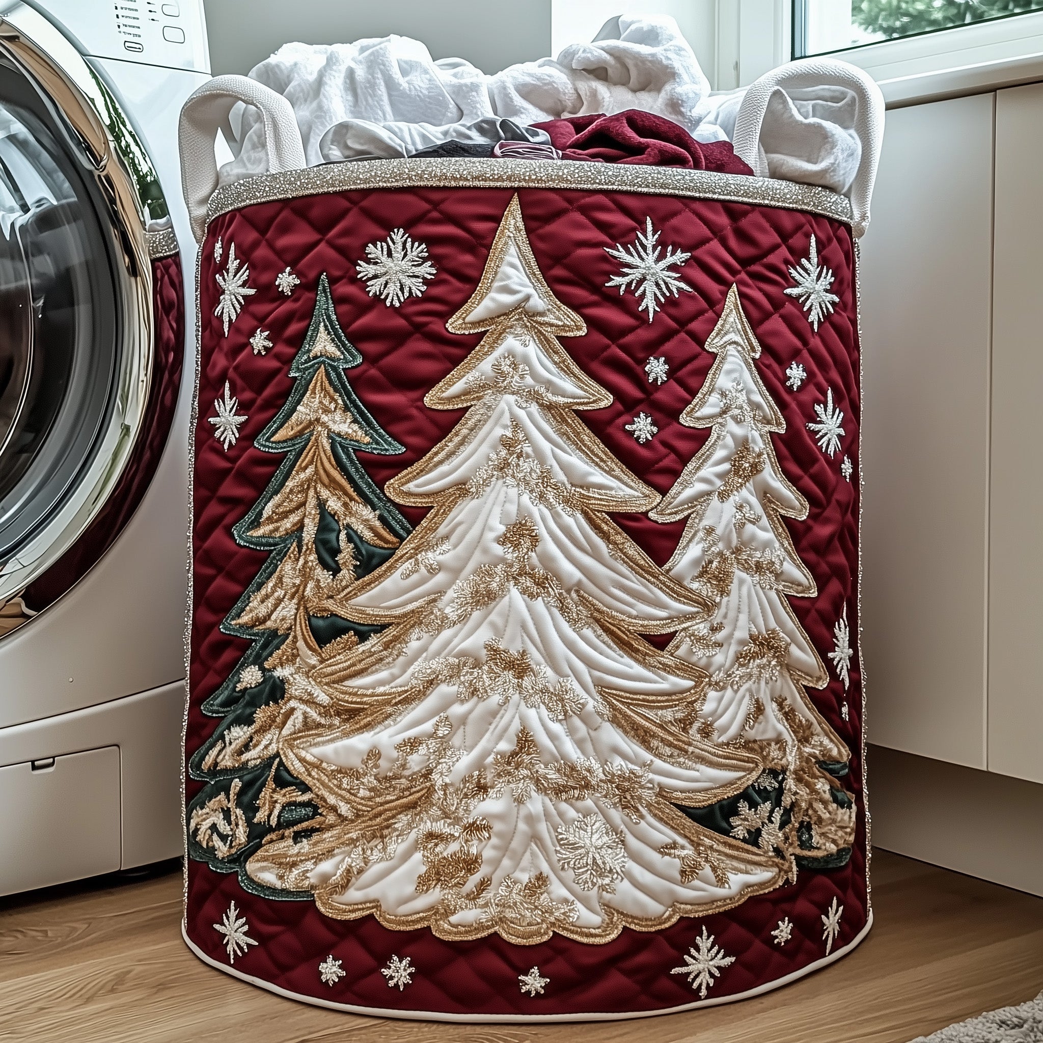Festive Fir Quilted Laundry Basket GFTOTP12545