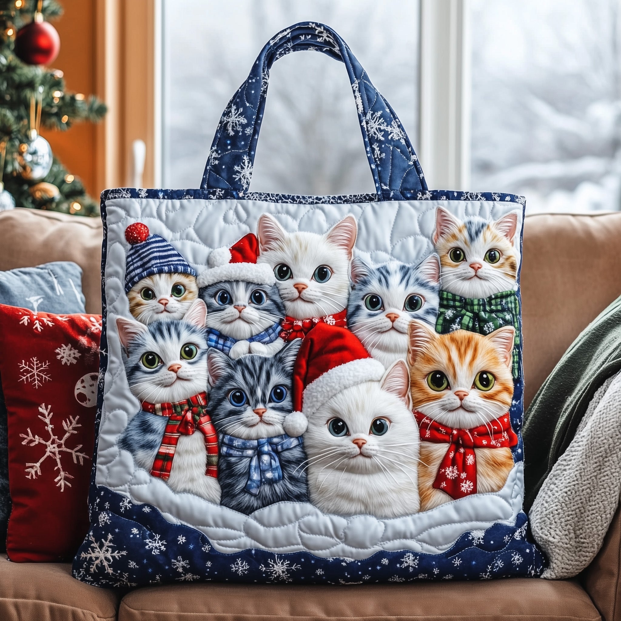 Holiday Meow Quilted Tote Bag GFTOTP12853