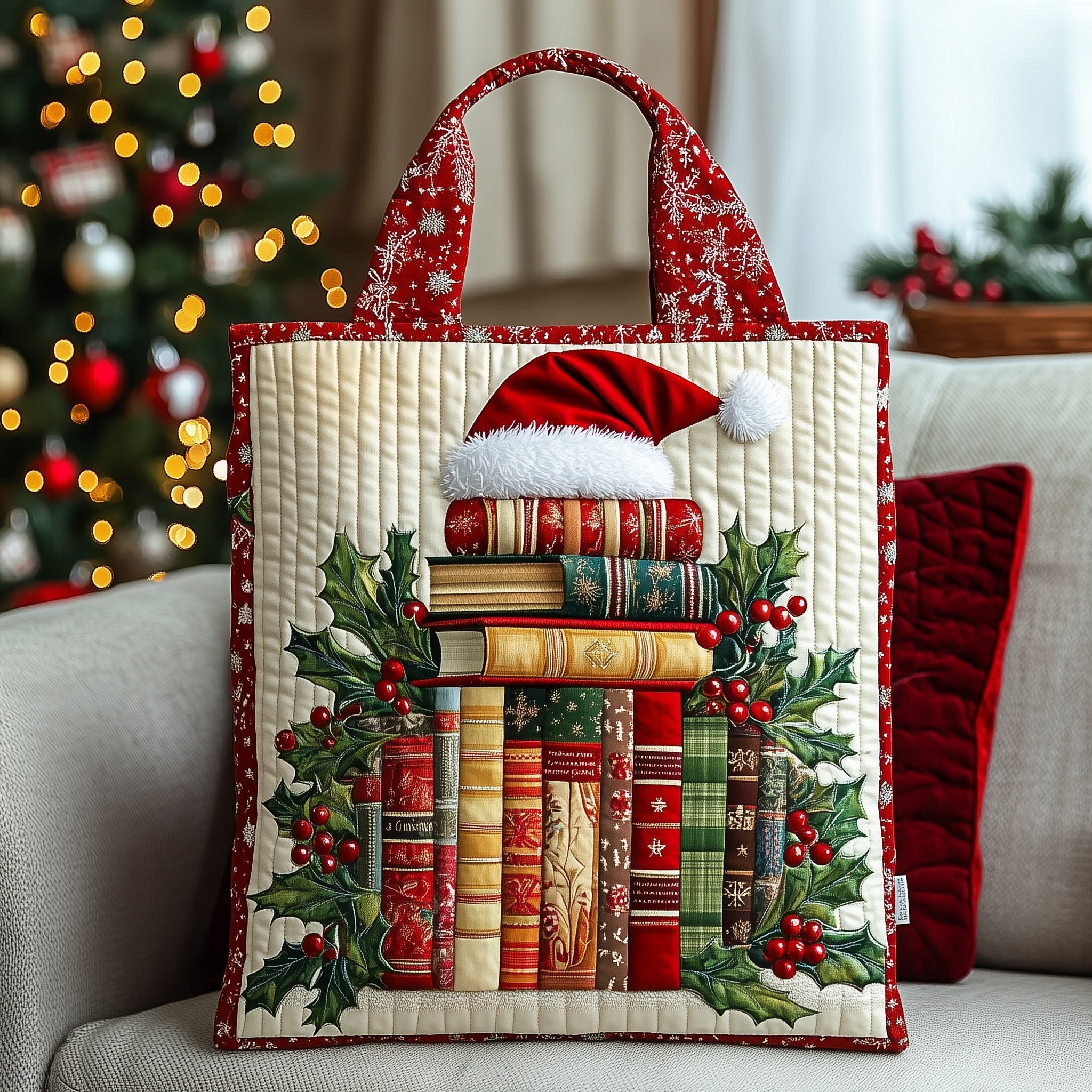 Holiday Bookworm Quilted Tote Bag GFTOTP12856