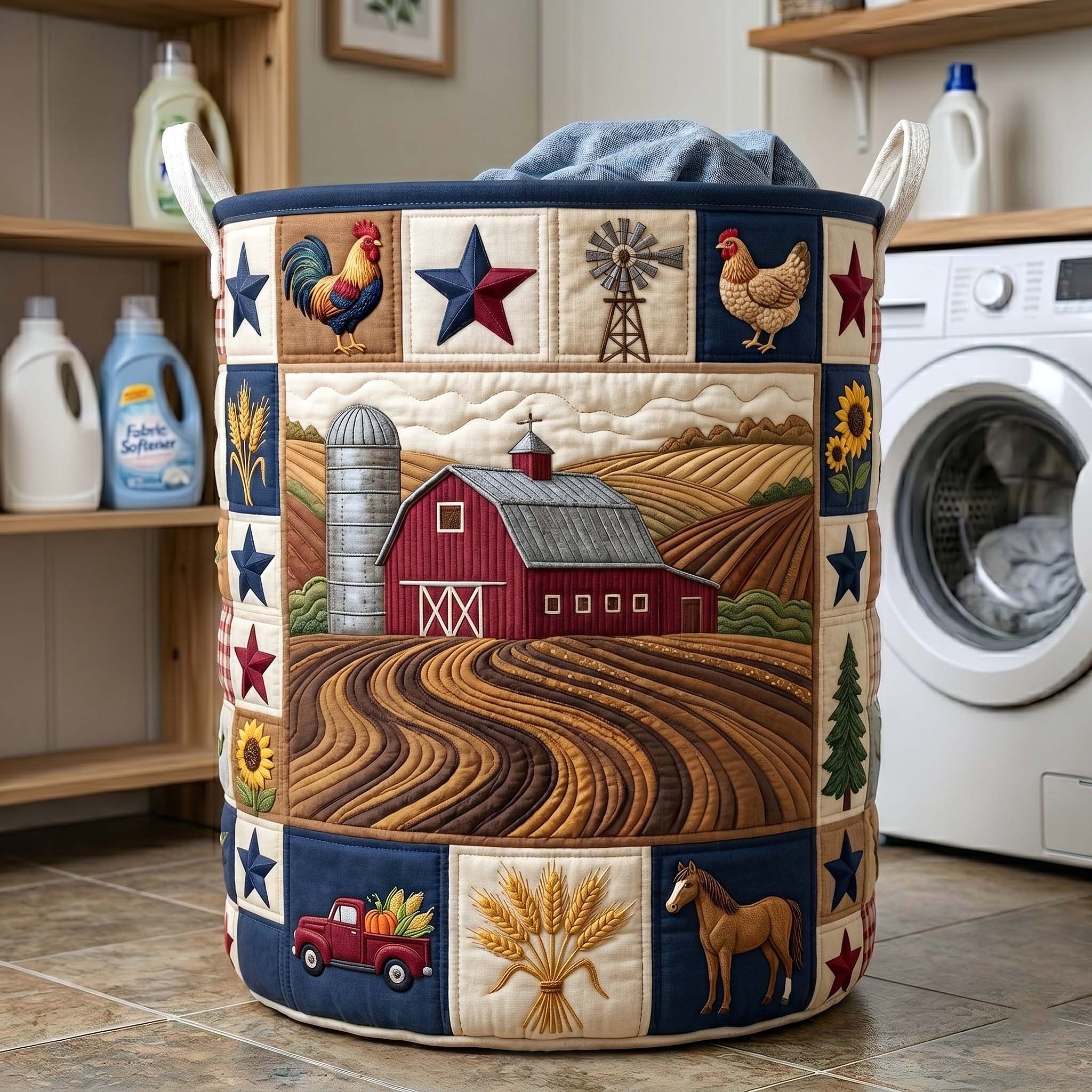 Rustic Homestead Quilted Laundry Basket GFTOTP19393
