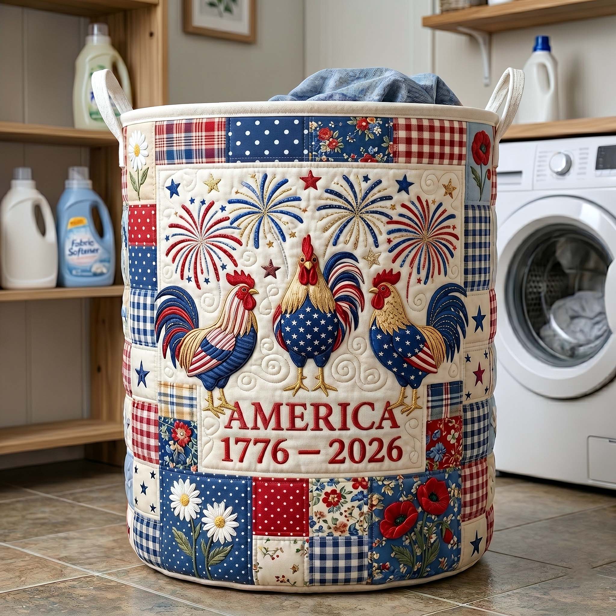 Freedom Rooster Quilted Laundry Basket GFTOTP19406