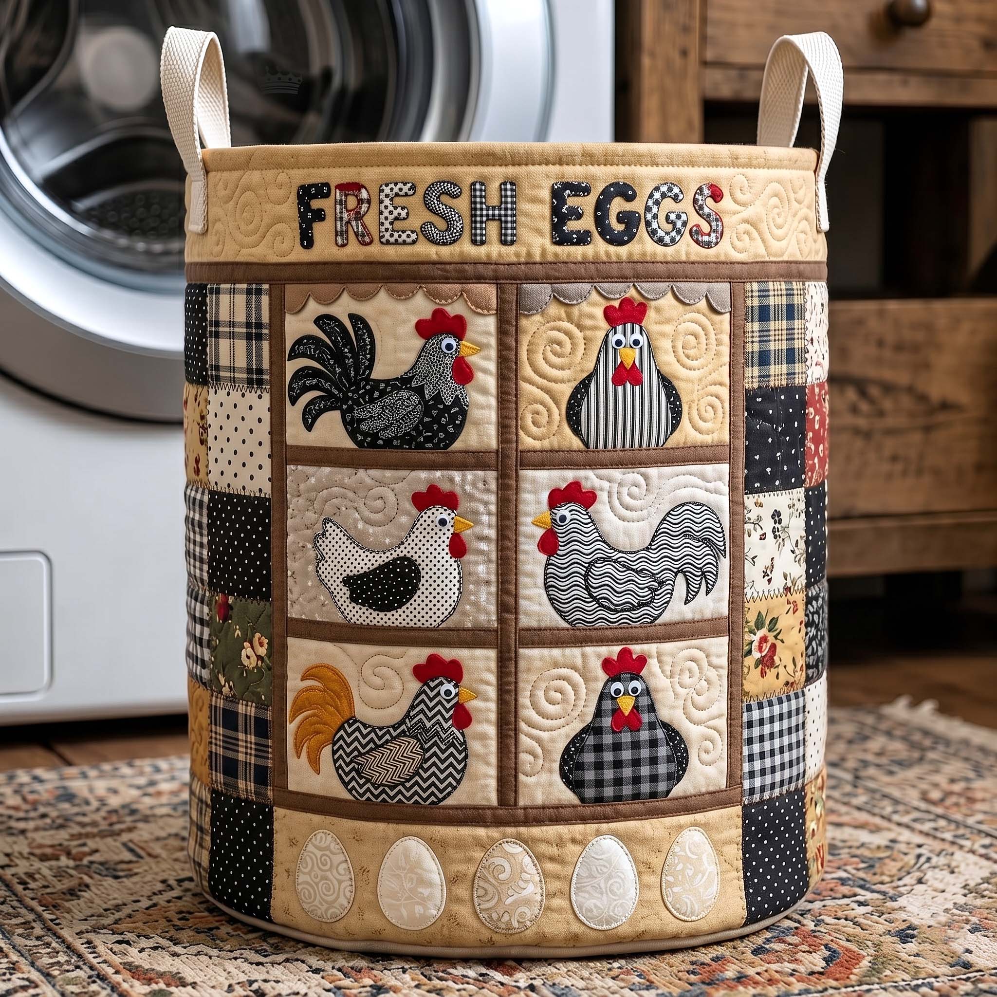 Homestead Hen Quilted Laundry Basket GFTOTP19408