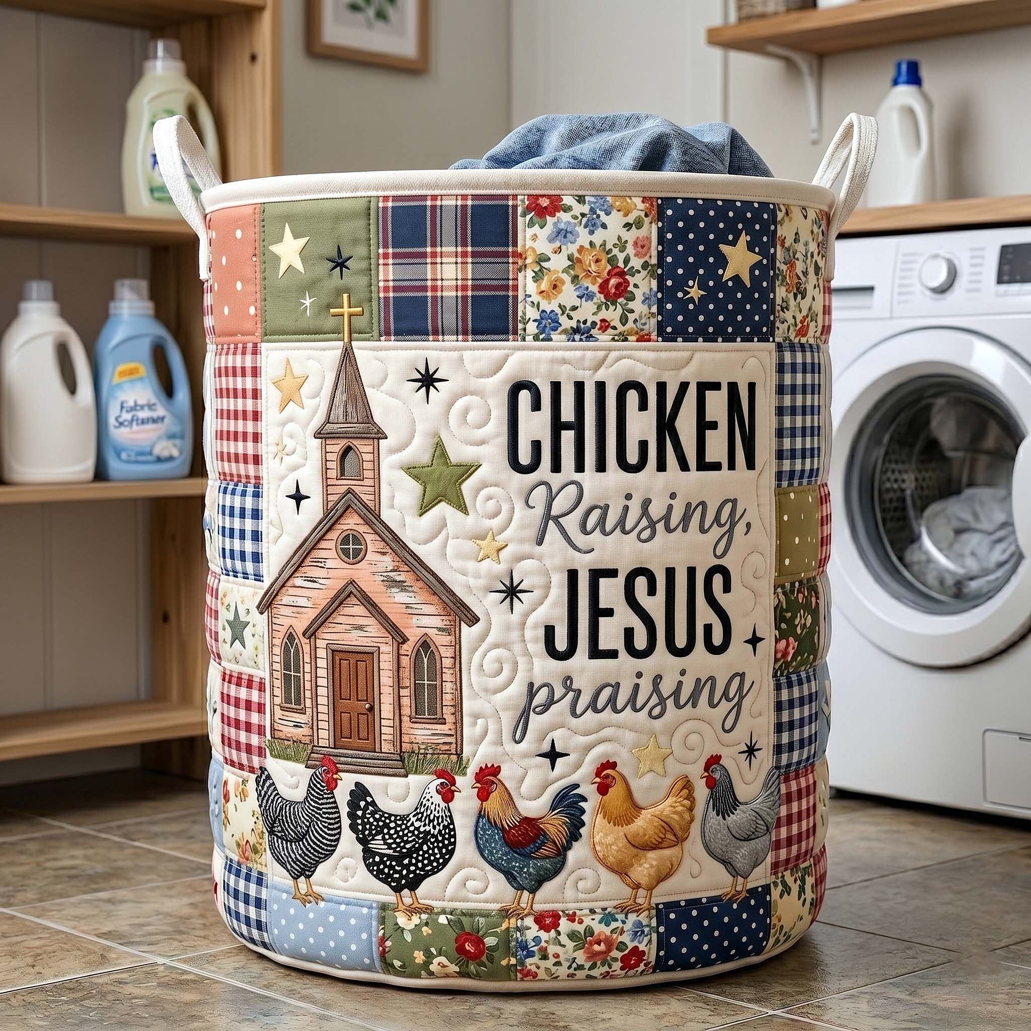 Rustic Faith Quilted Laundry Basket GFTOTP19409