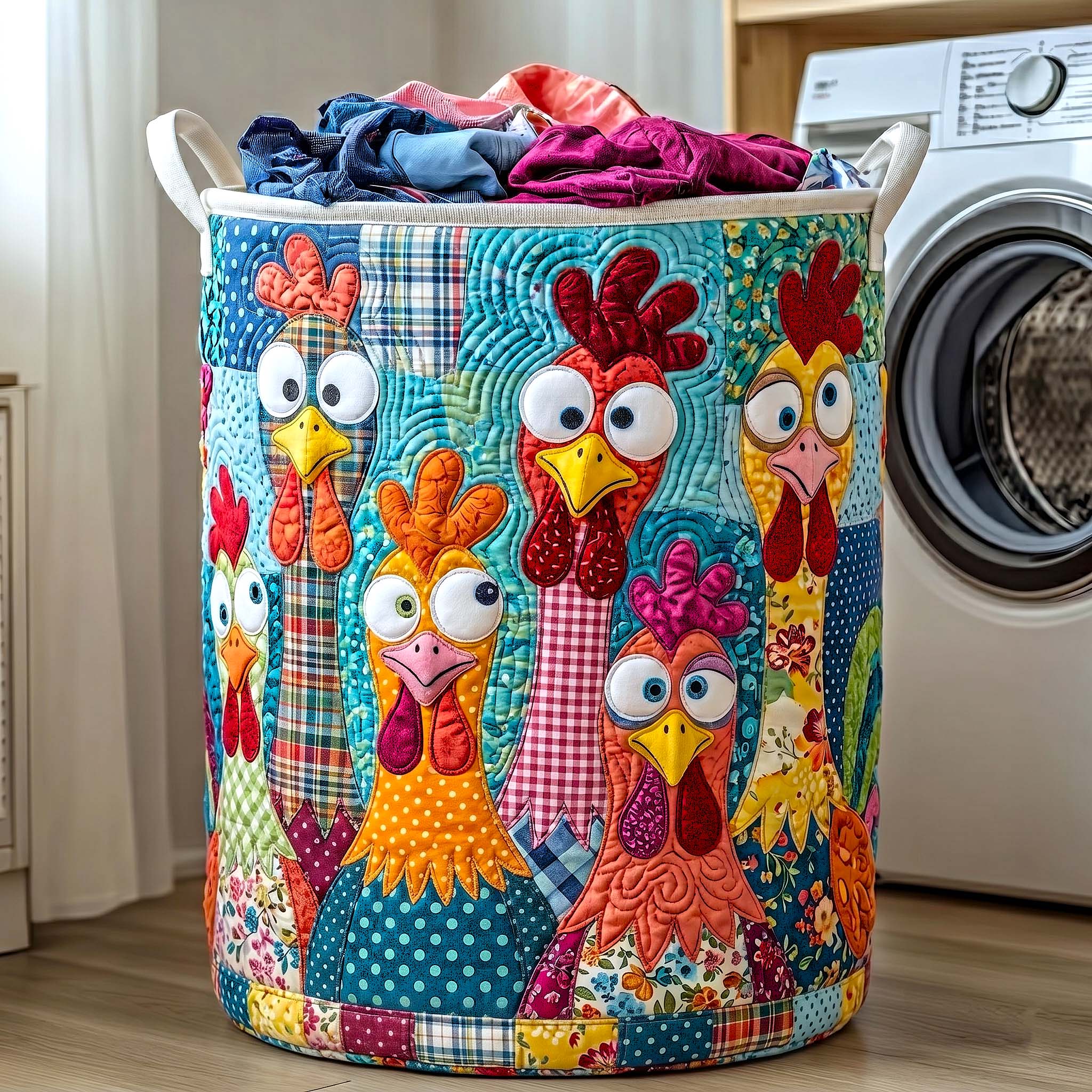Clucky Chaos Quilted Laundry Basket GFTOTP19410