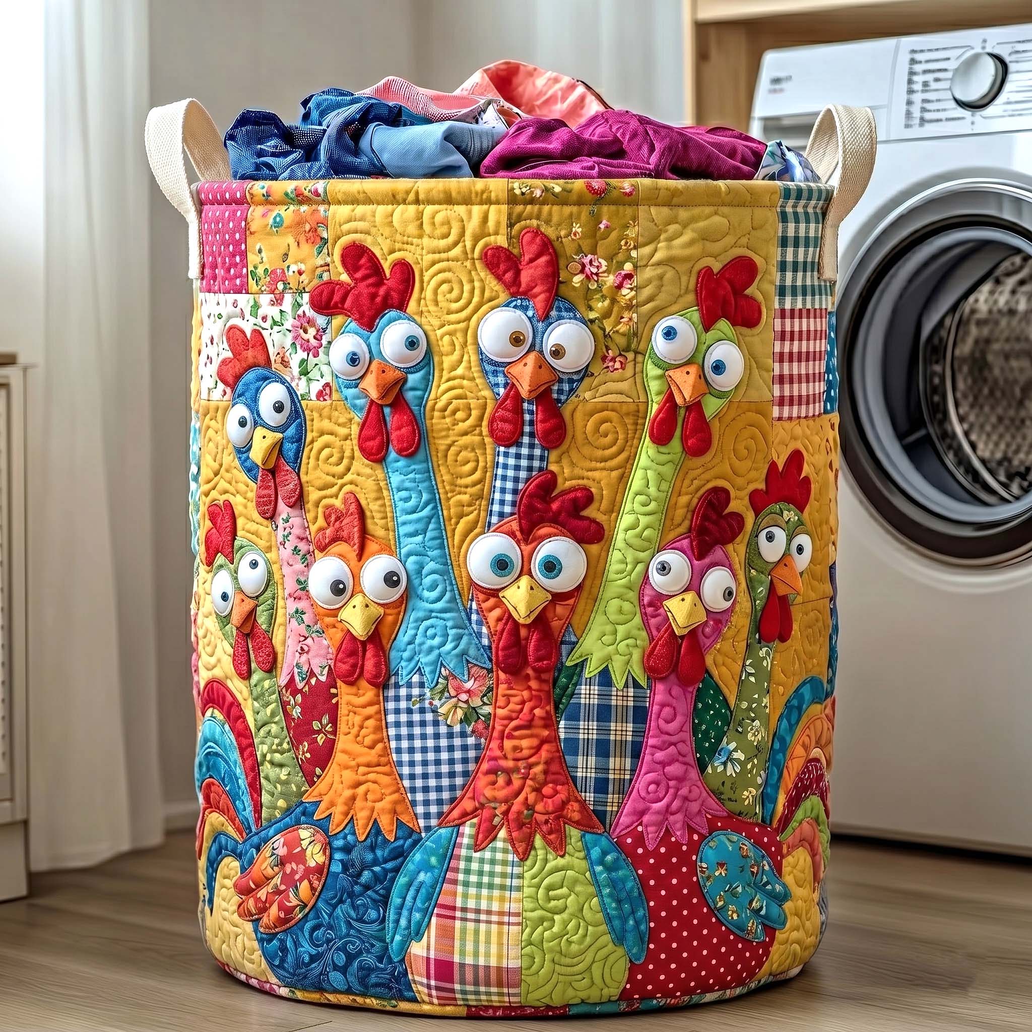 Clucky Chaos Quilted Laundry Basket GFTOTP19411