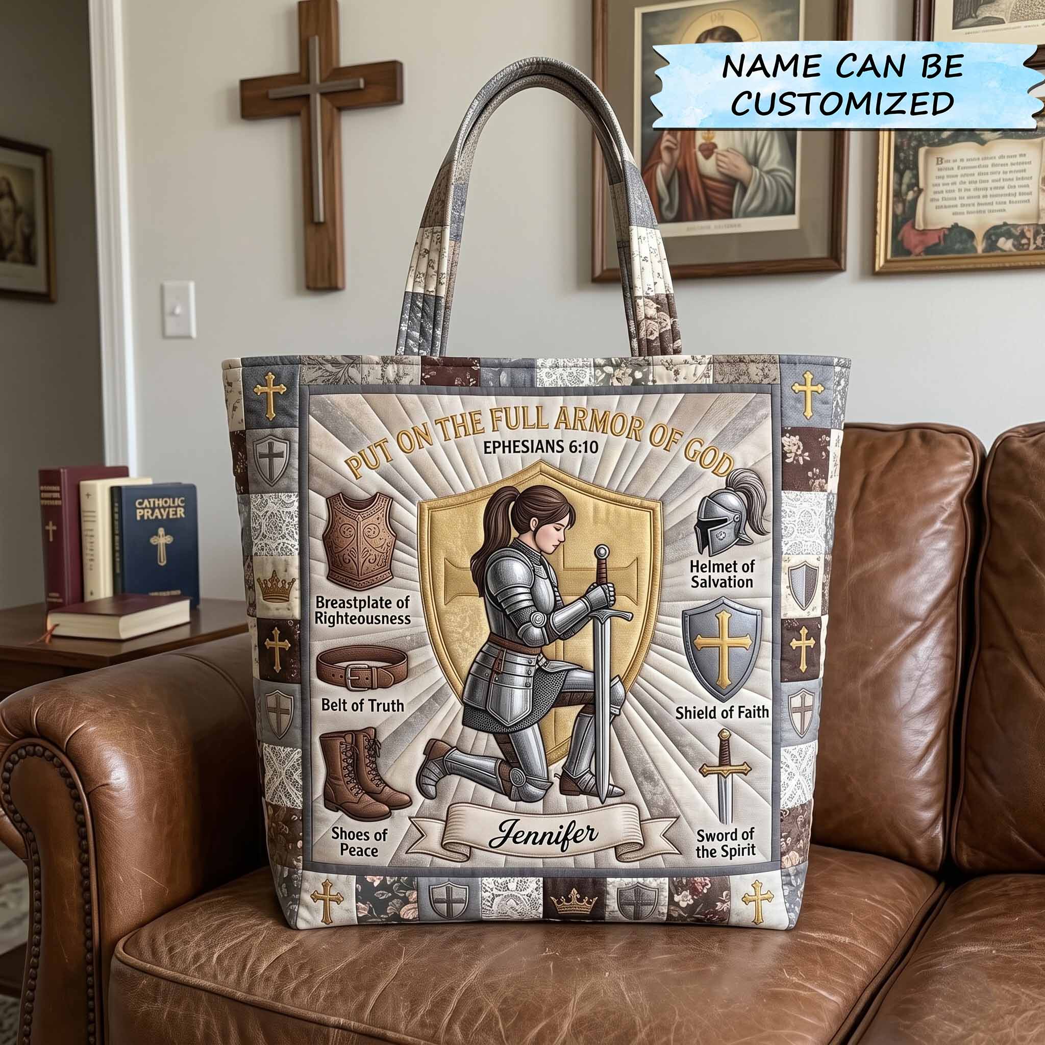 Personalized Full Armor Of God Quilted Tote Bag QTCUZ GFTOTP20066