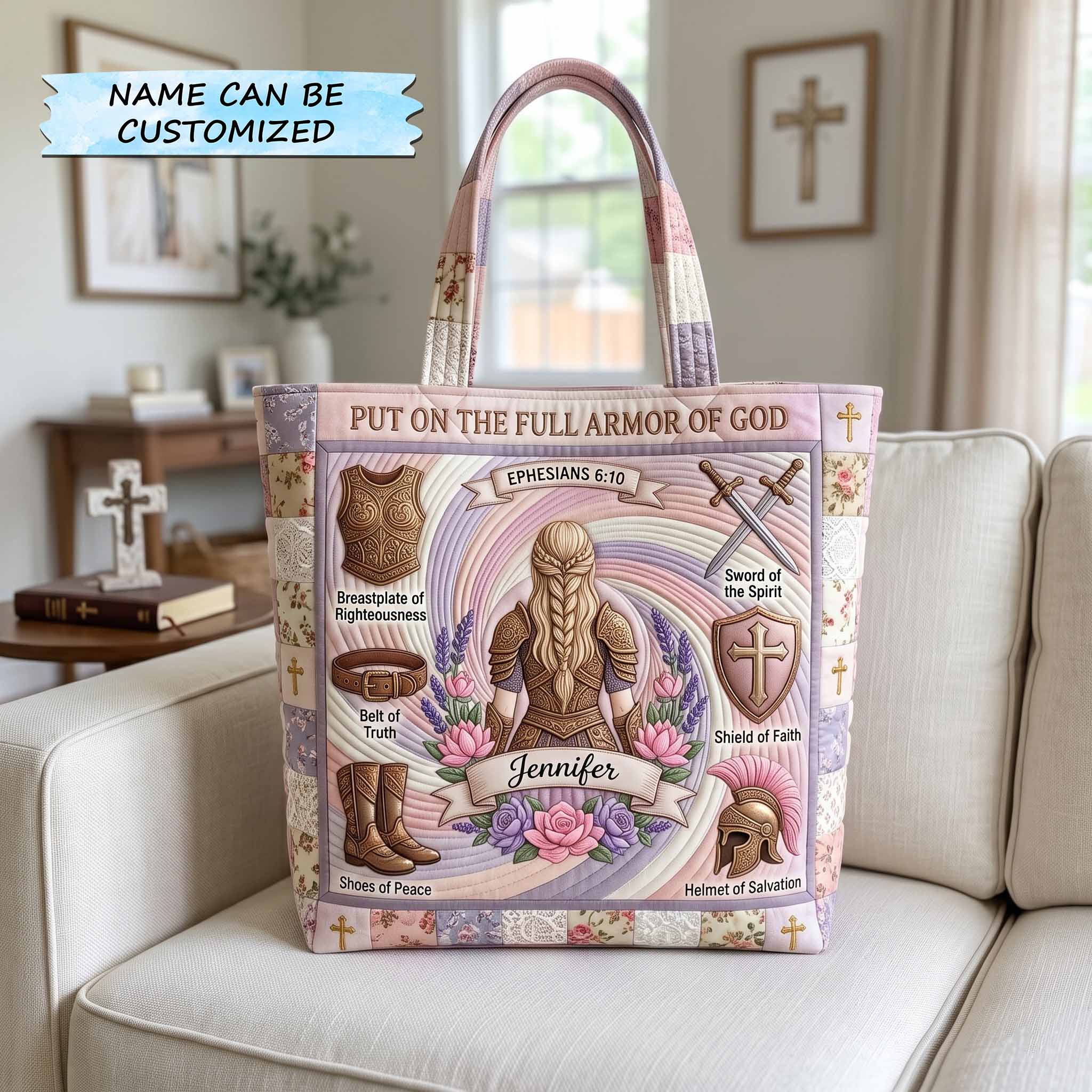 Personalized Full Armor Of God Quilted Tote Bag QTCUZ GFTOTP20067