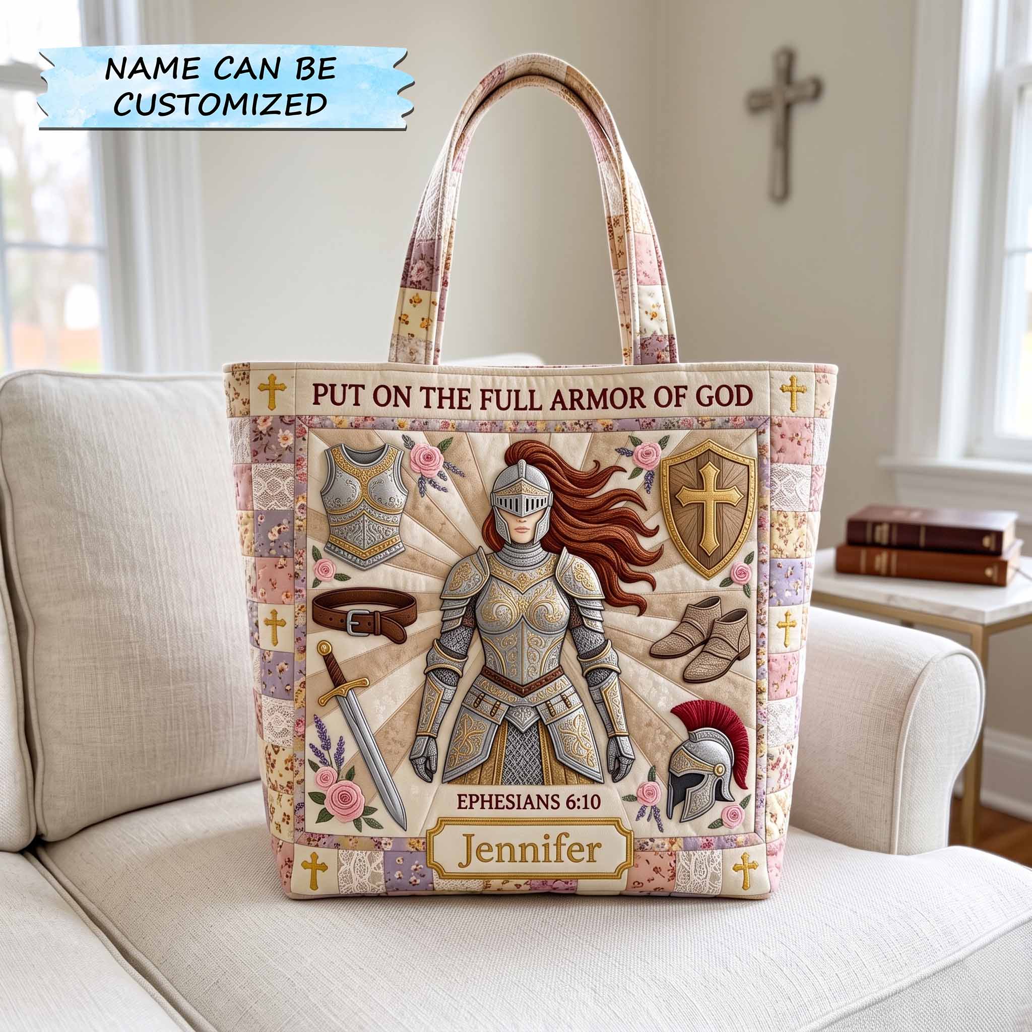 Personalized Full Armor Of God Quilted Tote Bag QTCUZ GFTOTP20068
