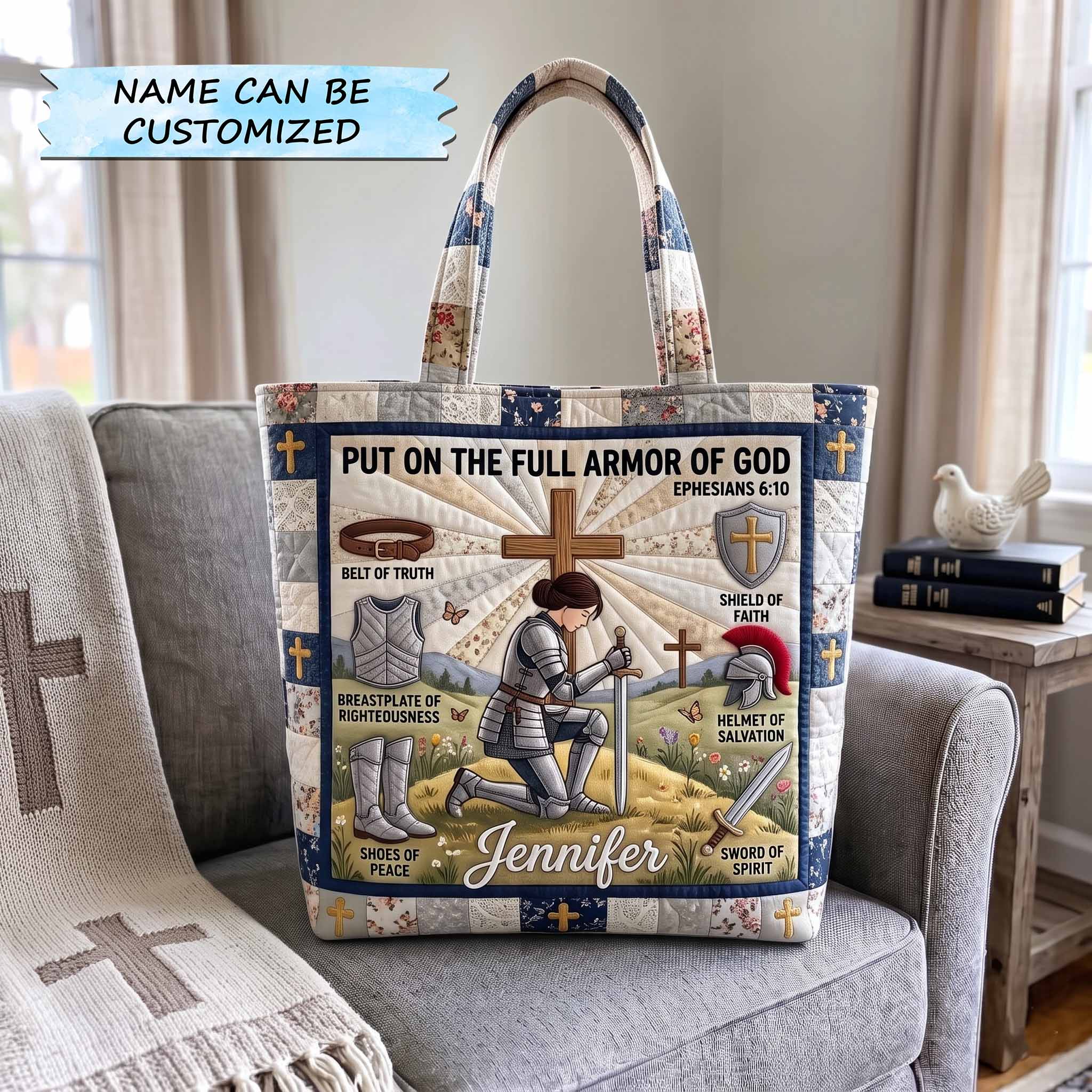 Personalized Full Armor Of God Quilted Tote Bag QTCUZ GFTOTP20069