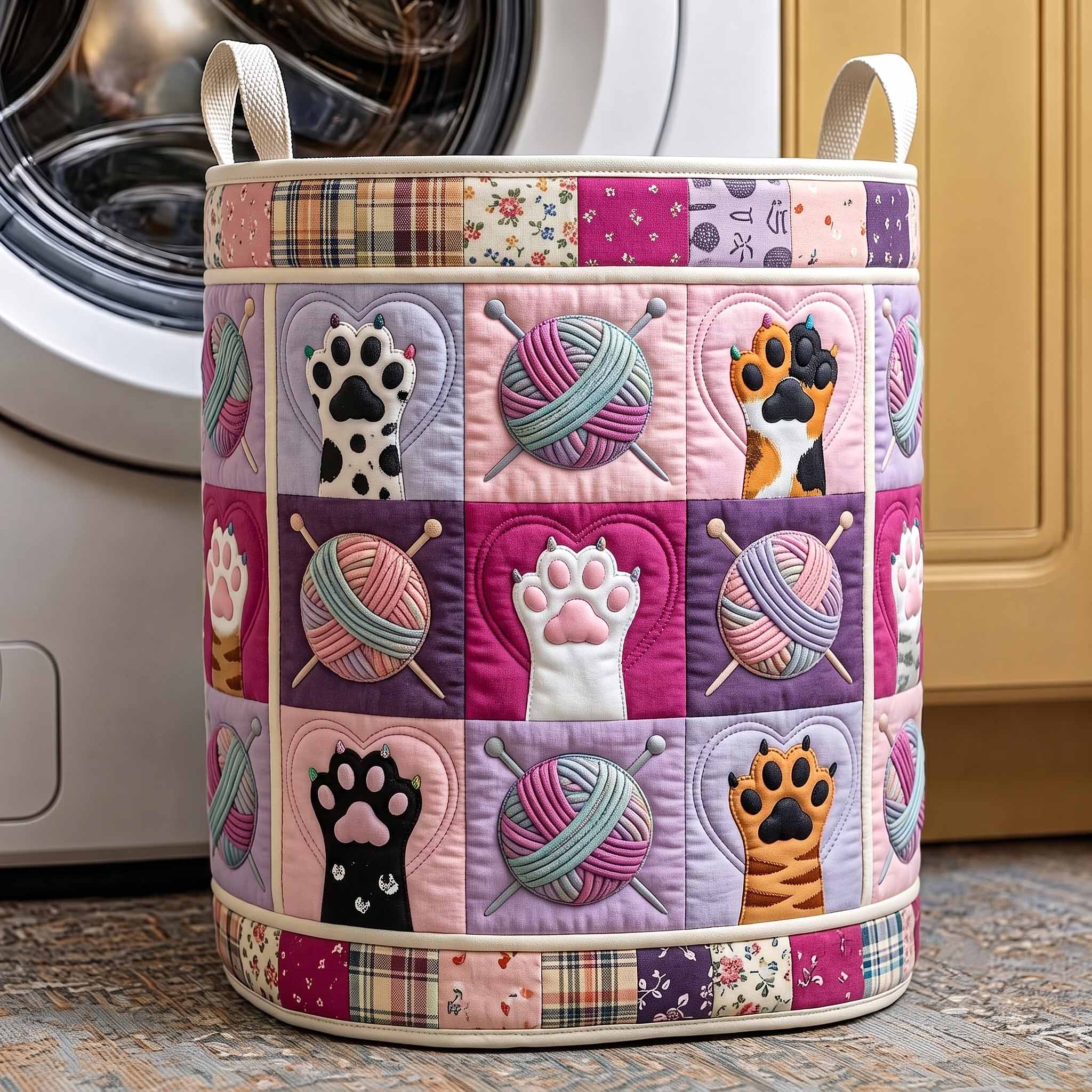 Paws And Purrs Quilted Laundry Basket GFTOTP20258