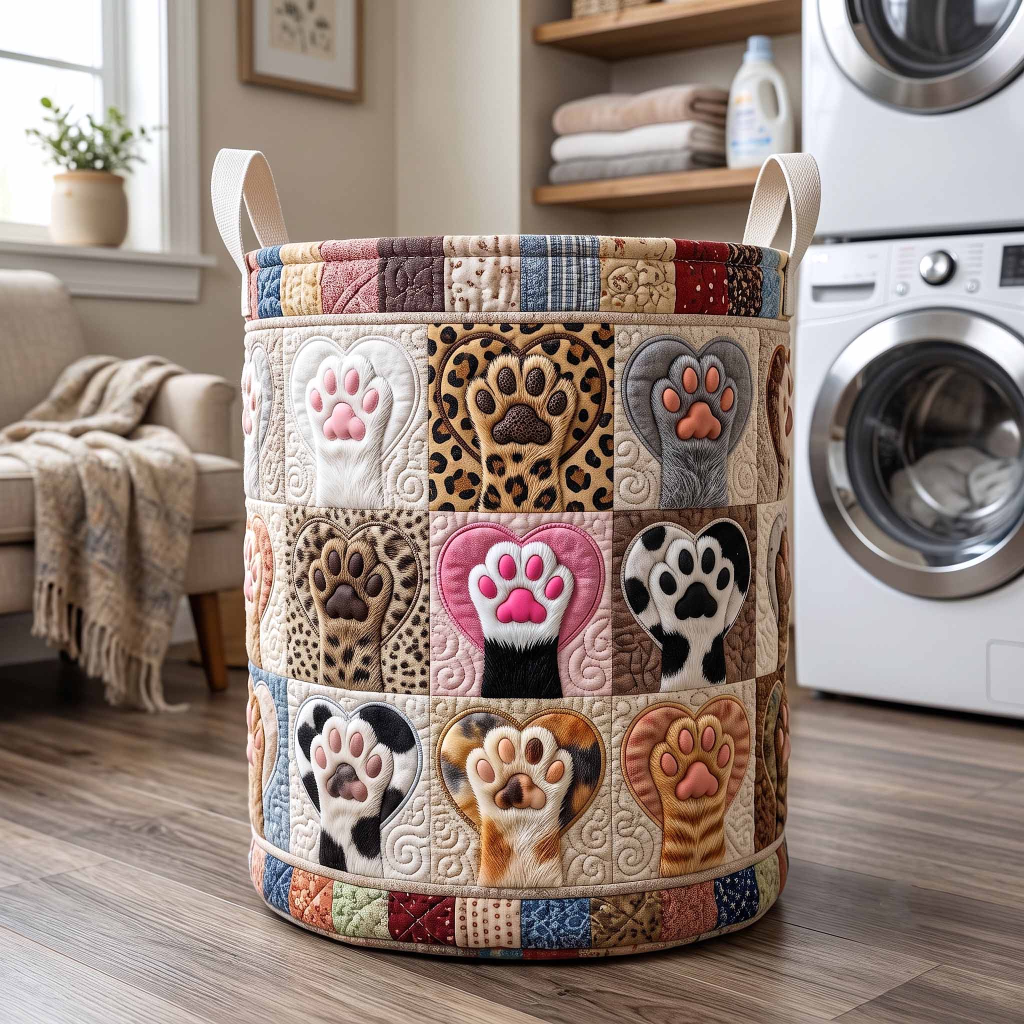 Paws And Purrs Quilted Laundry Basket GFTOTP20259