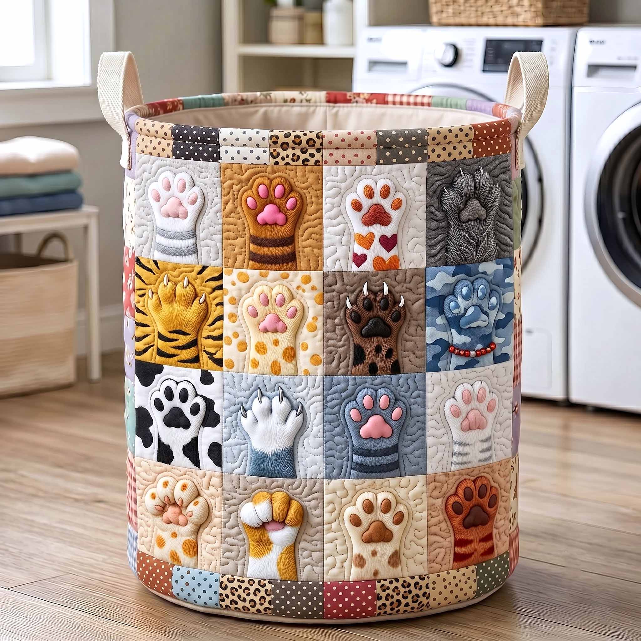 Paws And Purrs Quilted Laundry Basket GFTOTP20260
