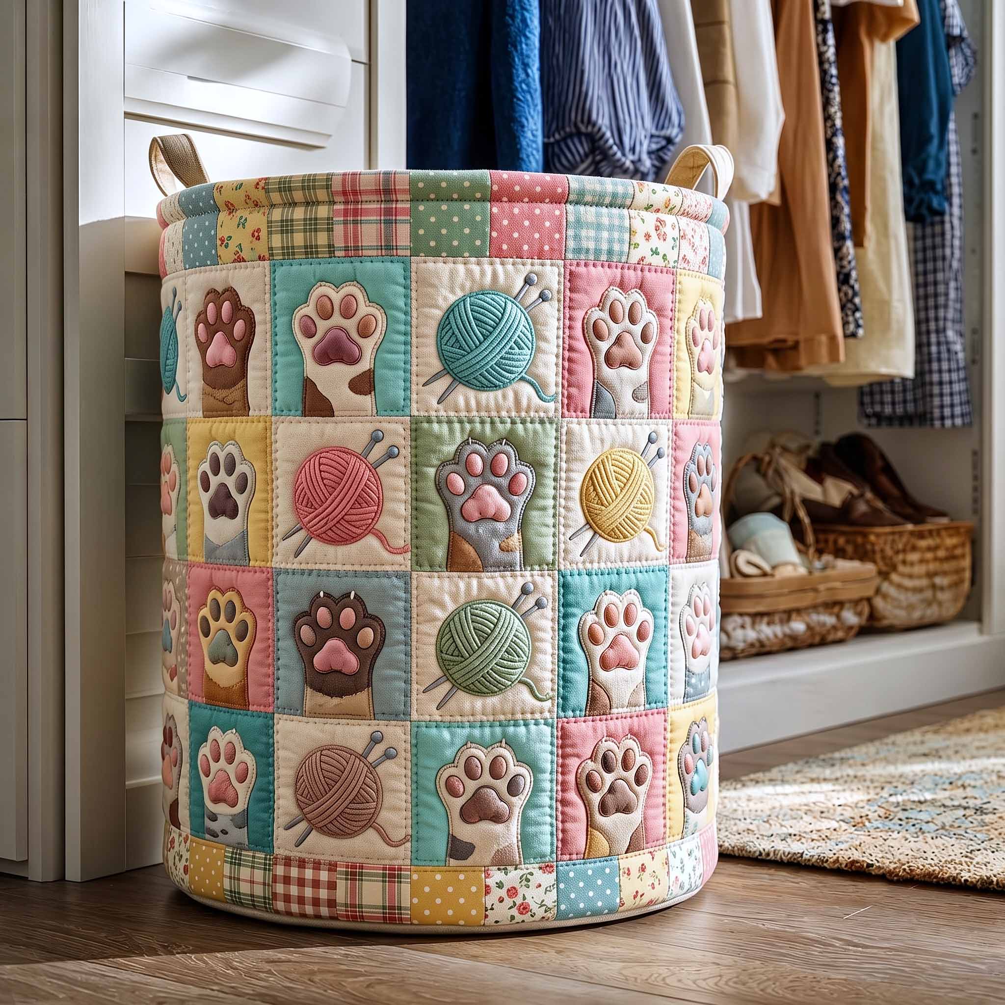 Paws And Purrs Quilted Laundry Basket GFTOTP20262