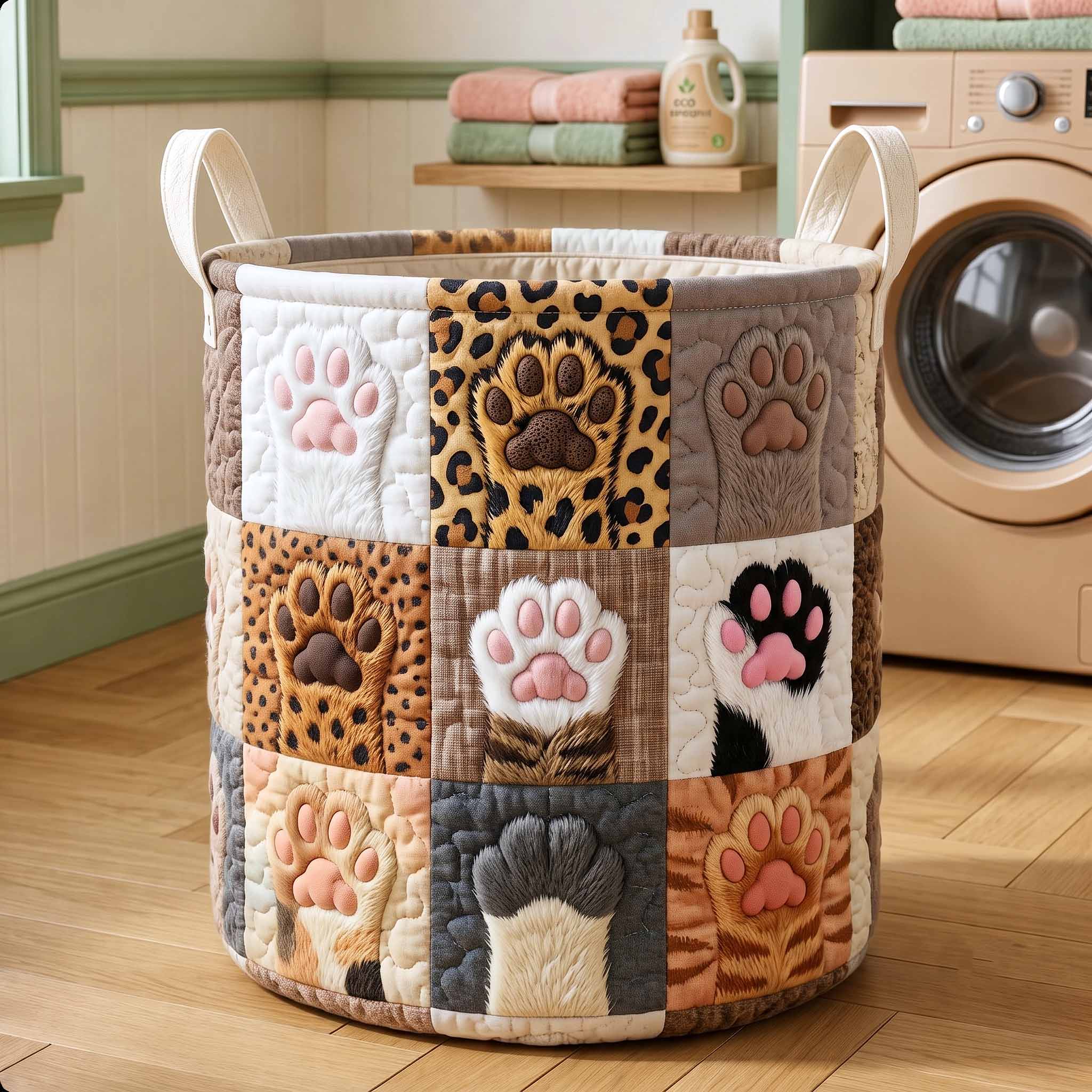 Paws And Purrs Quilted Laundry Basket GFTOTP20263