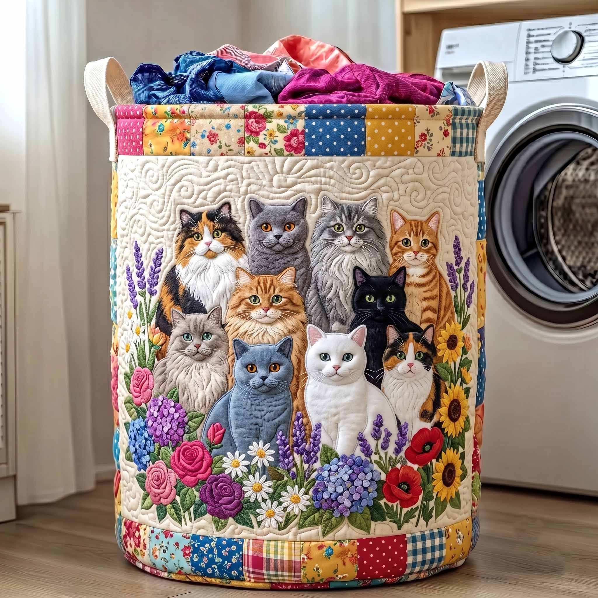 Cottage Whiskers Quilted Laundry Basket GFTOTP20282