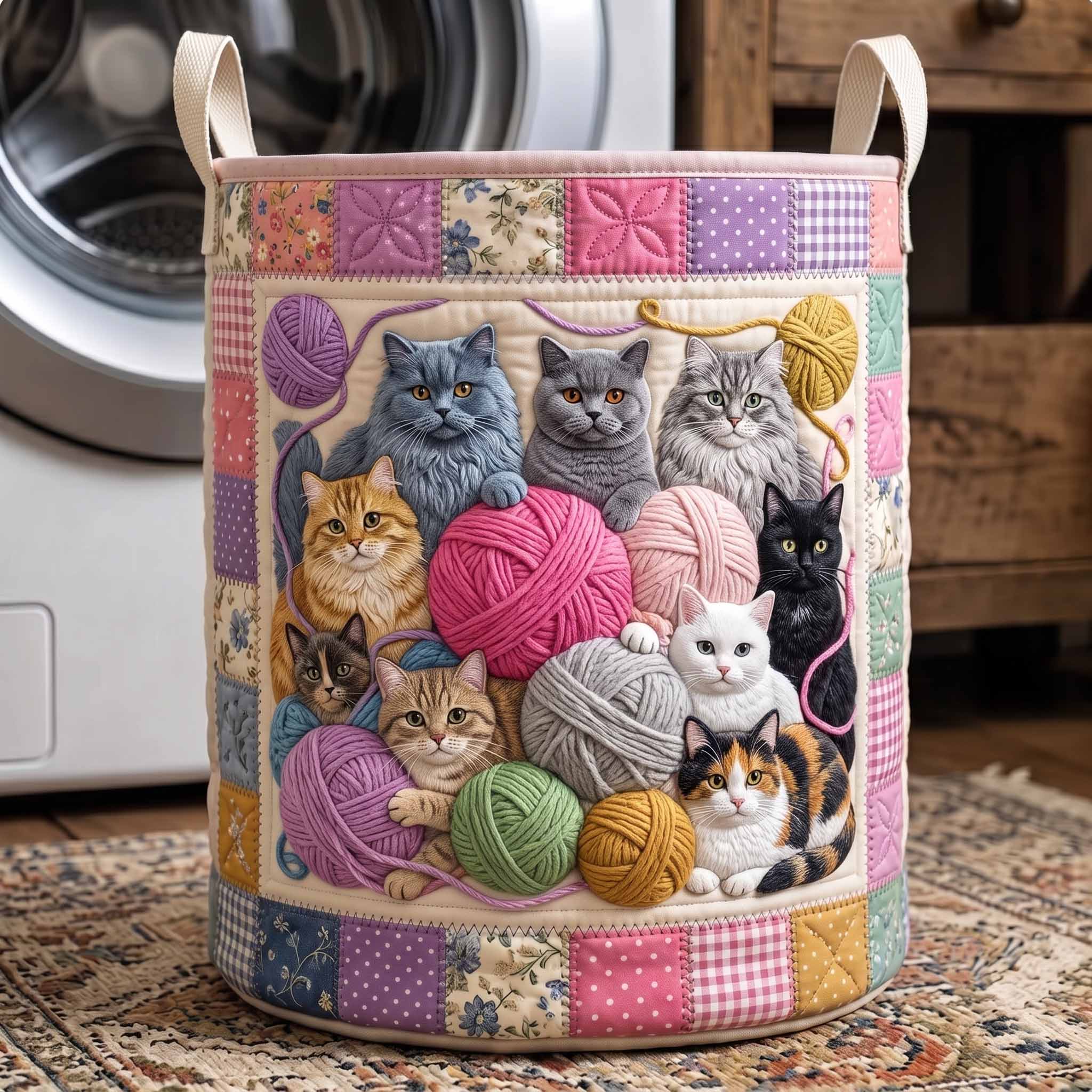 Cottage Whiskers Quilted Laundry Basket GFTOTP20283