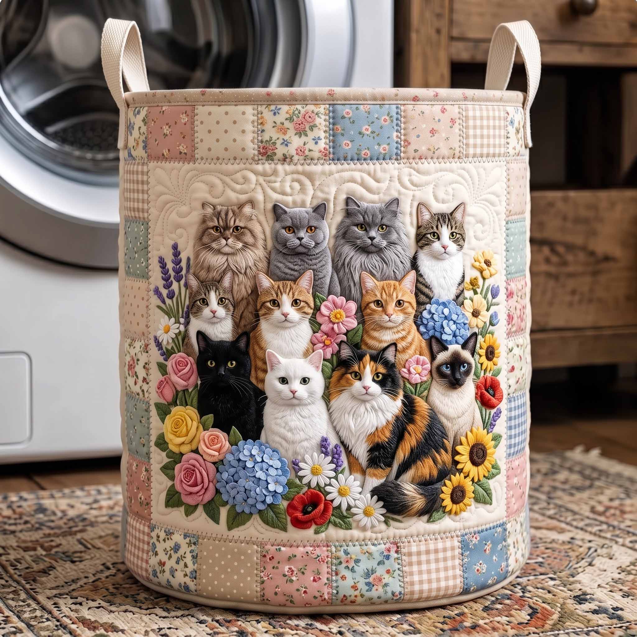 Cottage Whiskers Quilted Laundry Basket GFTOTP20284