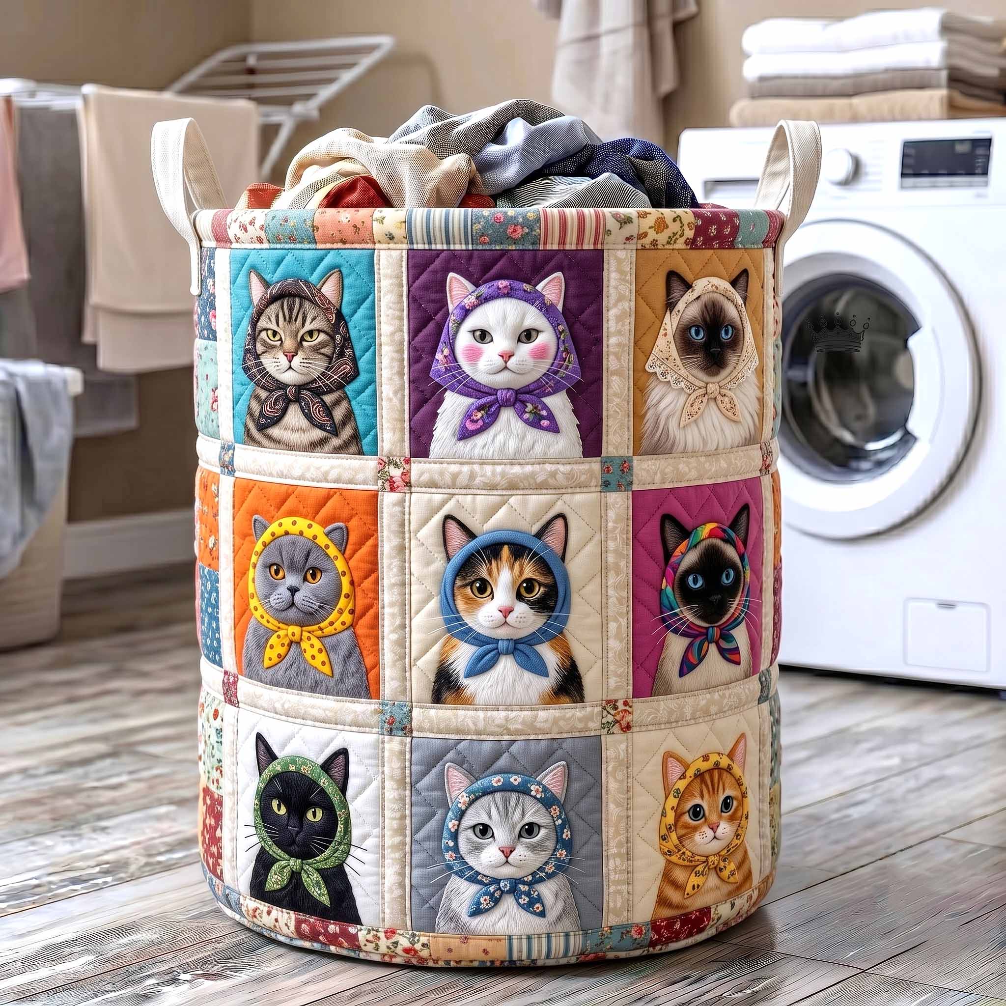 Cottage Whiskers Quilted Laundry Basket GFTOTP20285