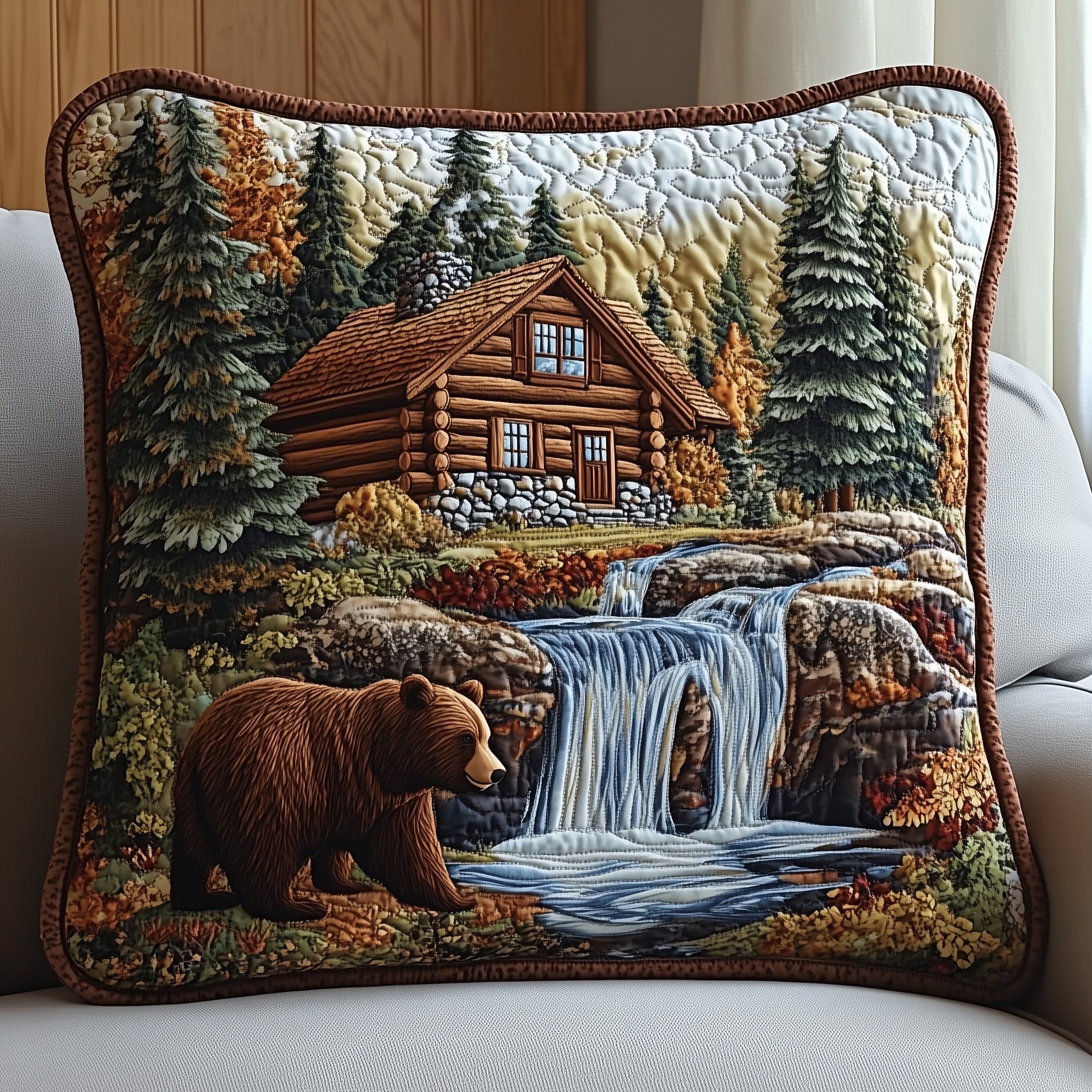 Bear and Cabin Quilted Pillow Case GFTOTP6145
