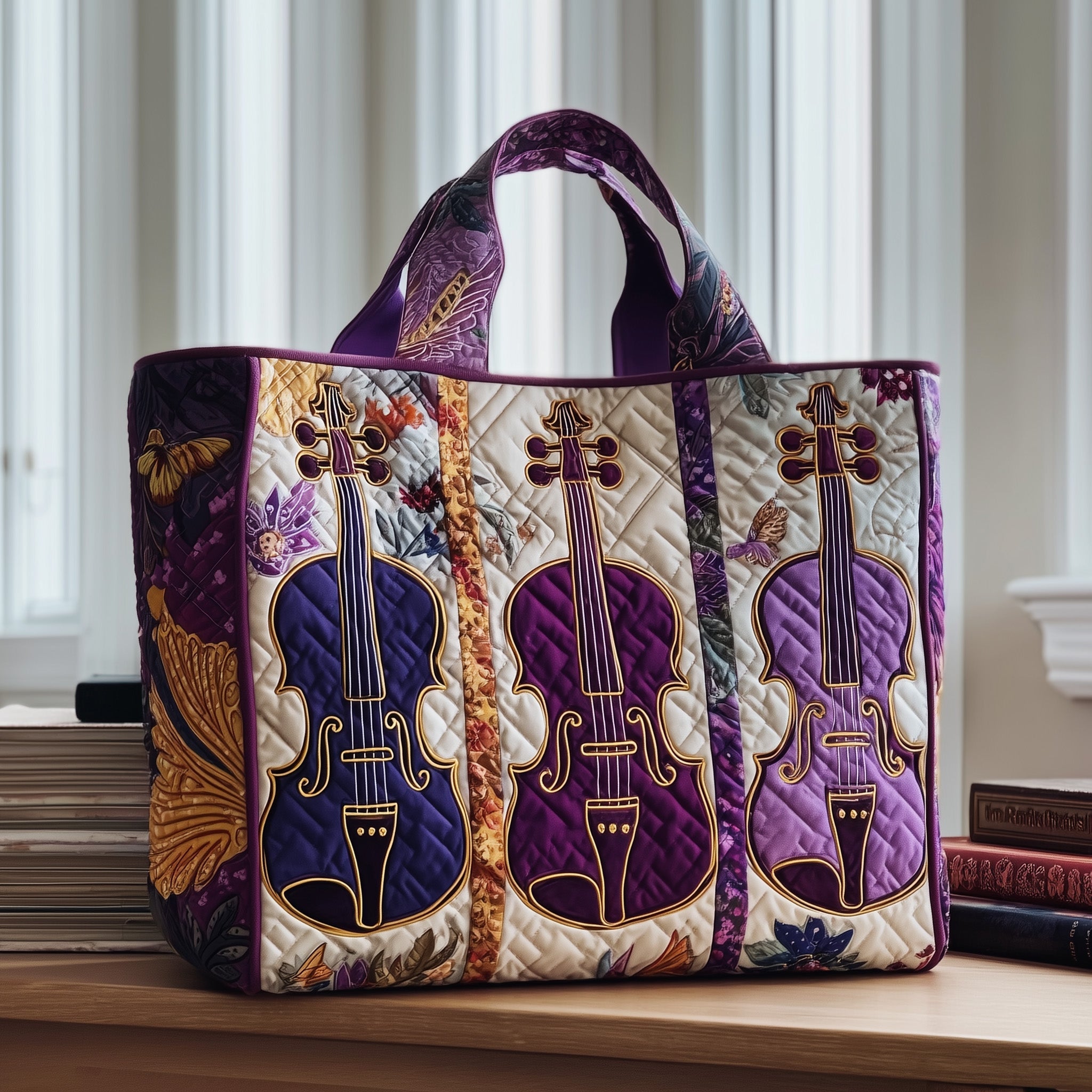 Elegant Violin Quilted Tote Bag GFTOTP9399