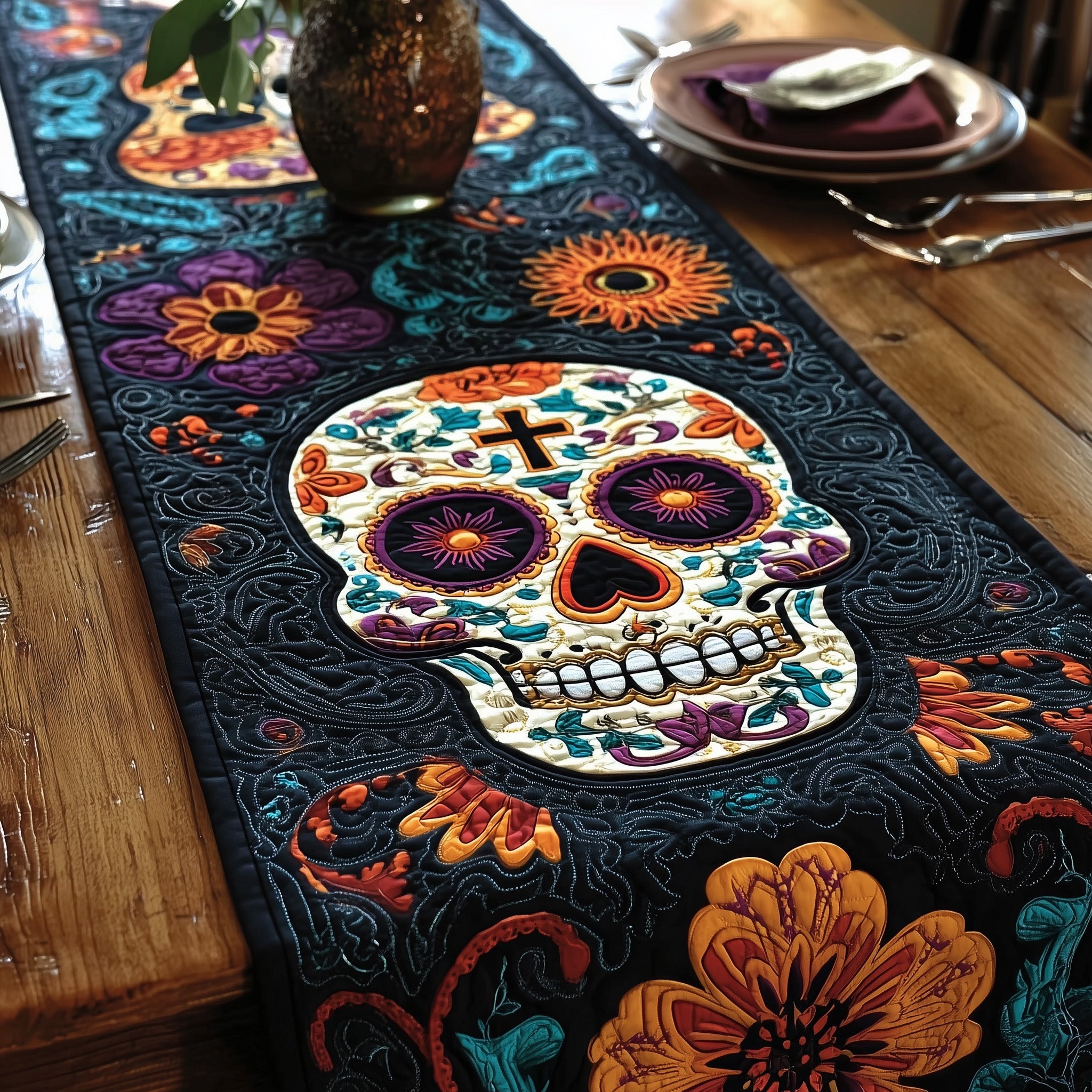 Día  De Muertos Quilted Table Runner GFTOXM174