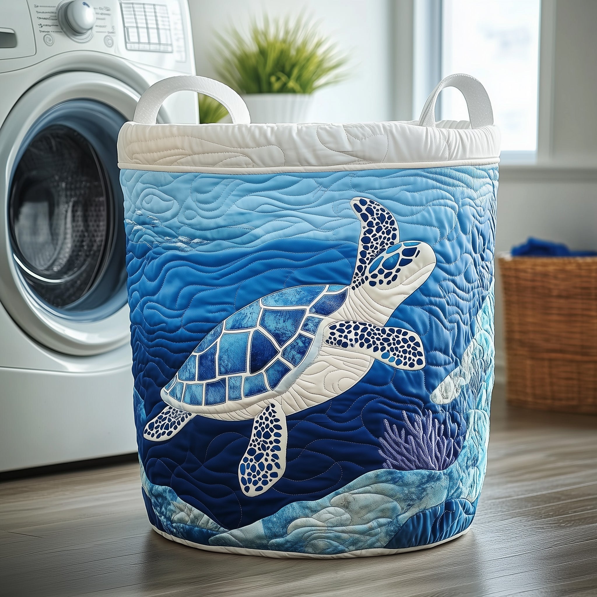 Blue Turtle Quilted Laundry Basket GFTOXM191