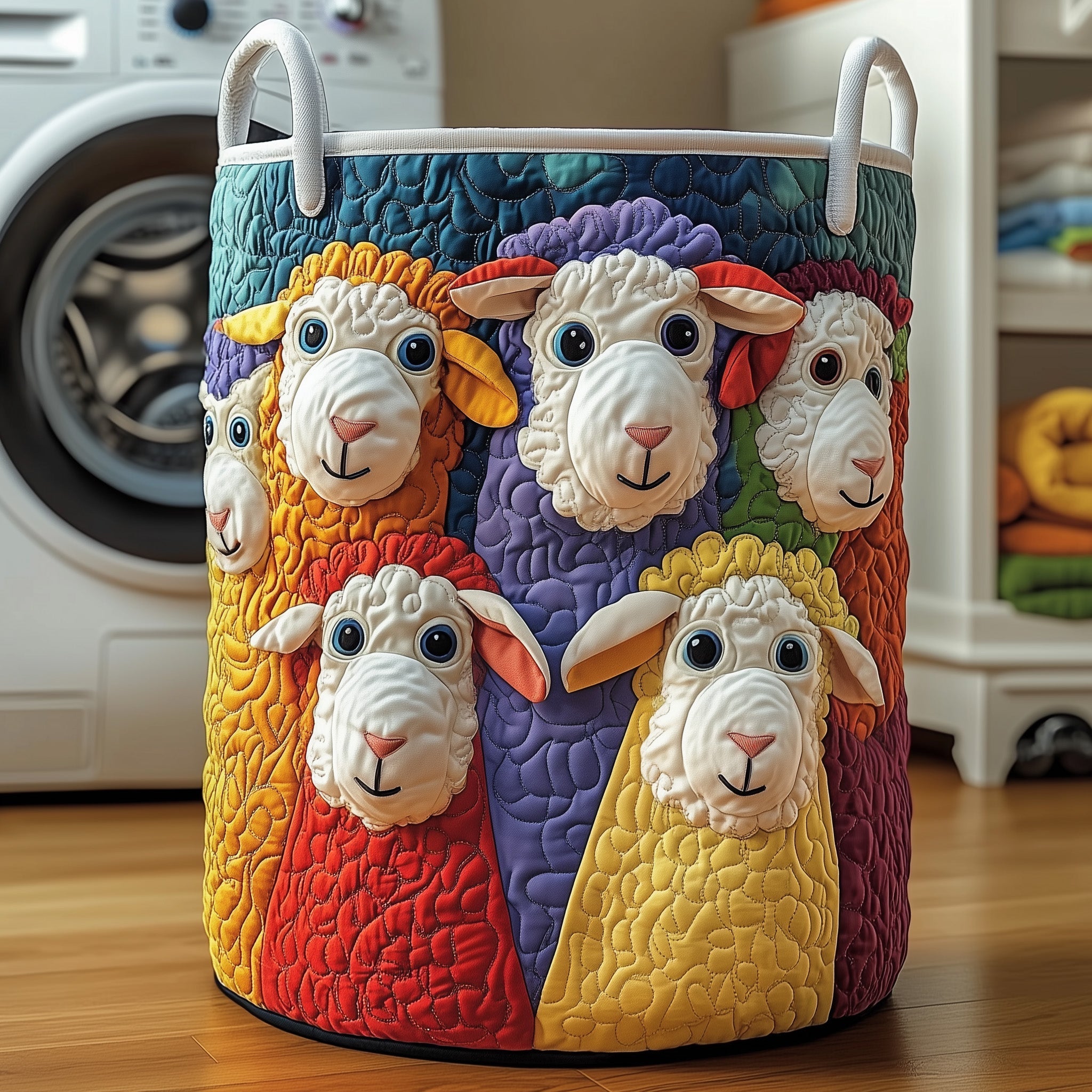 Colorful Sheep Quilted Laundry Basket GFTOXM228