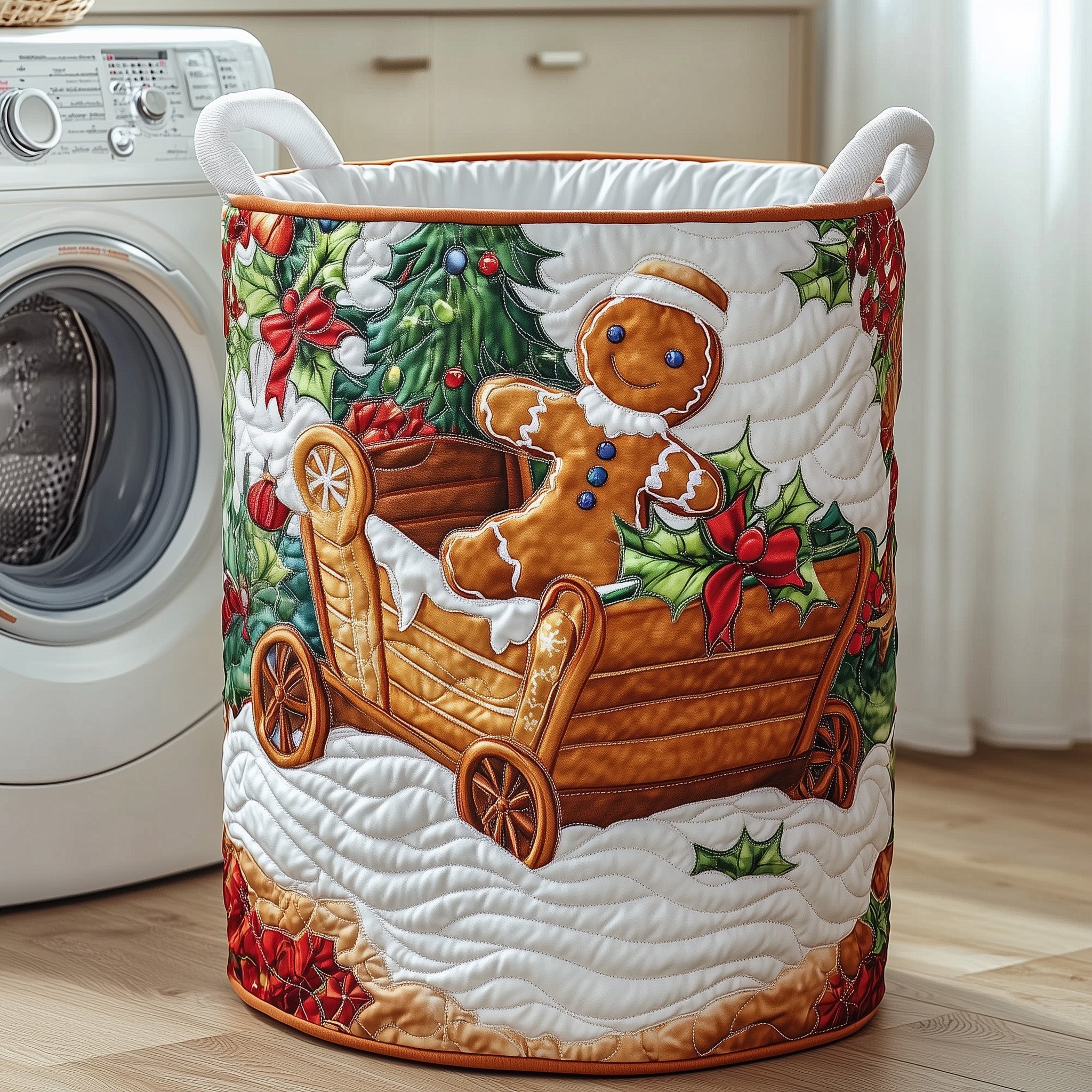 Christmas Gingerbread Quilted Laundry Basket GFTOXM236