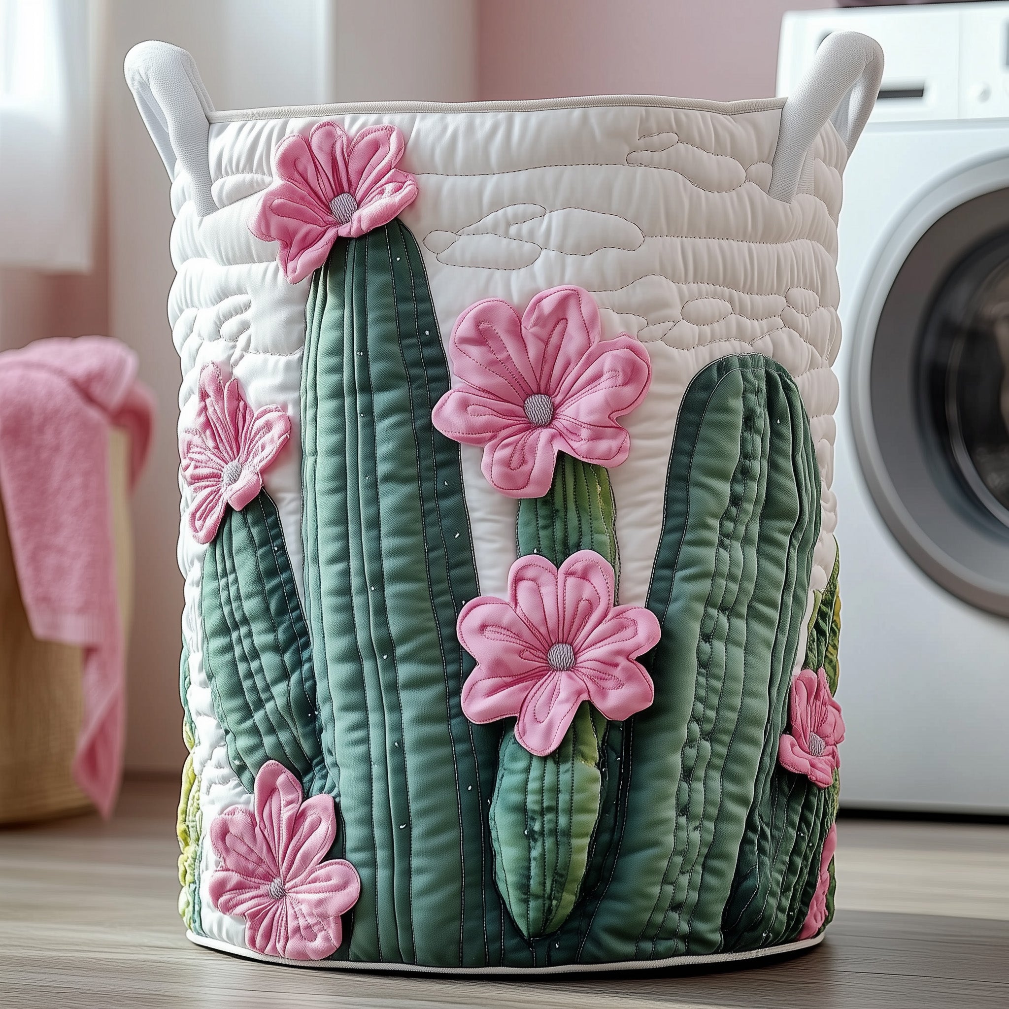 Floral Cactus Quilted Laundry Basket GFTOXM269