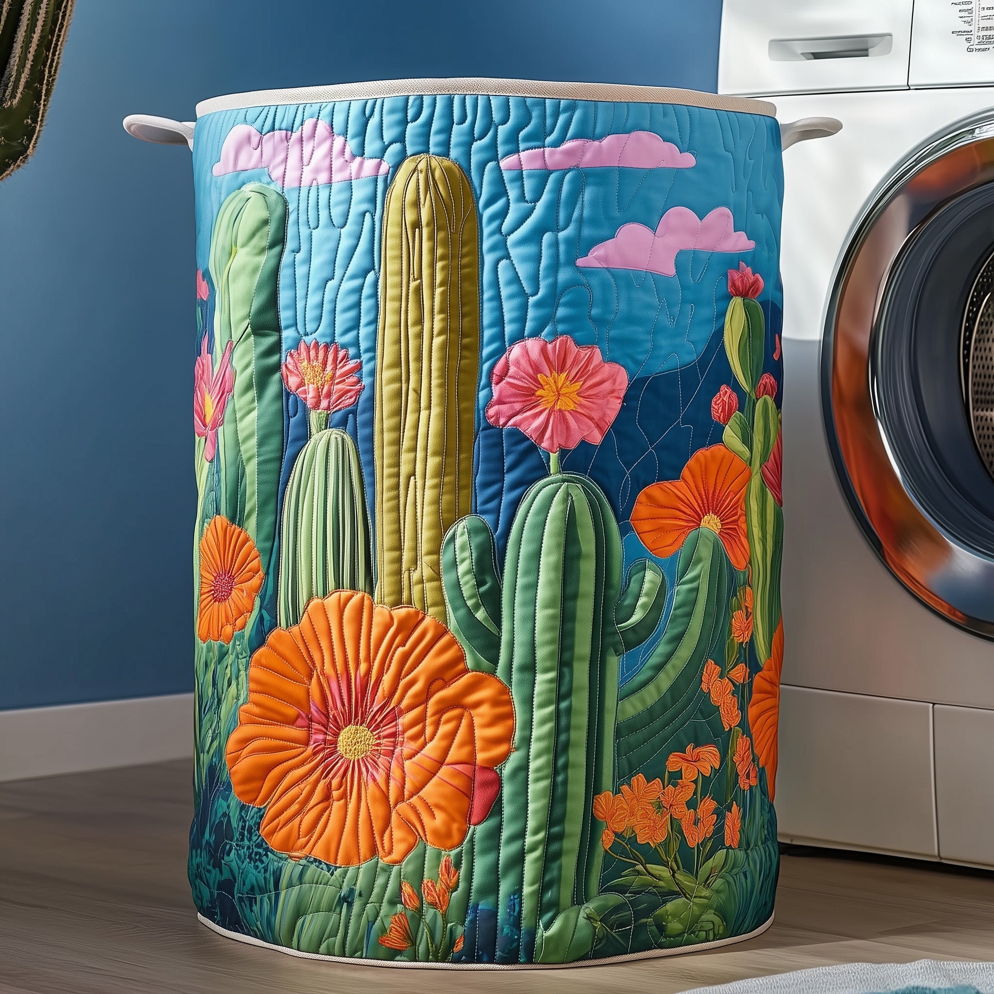 Floral Cactus Quilted Laundry Basket GFTOXM275