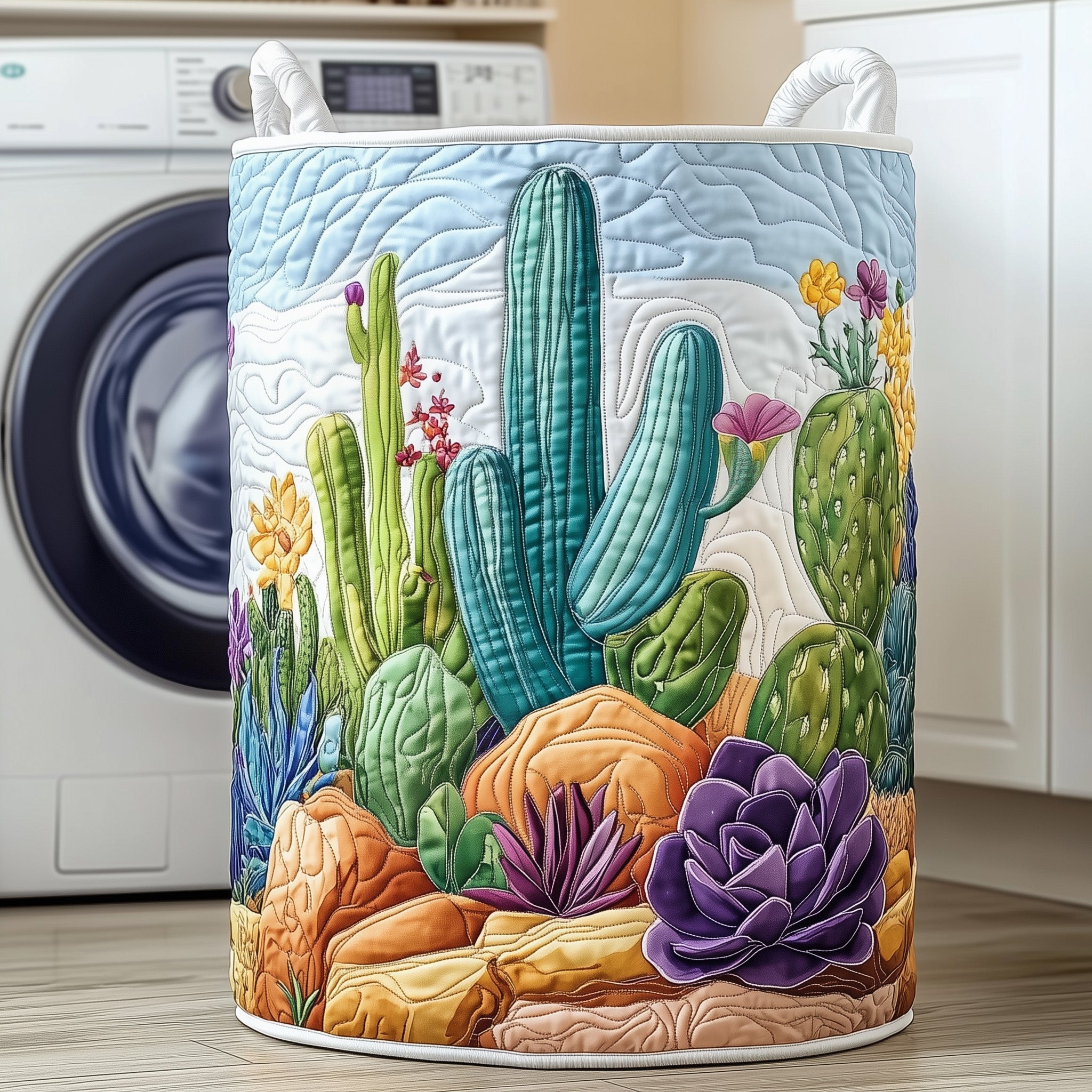 Floral Cactus Quilted Laundry Basket GFTOXM276