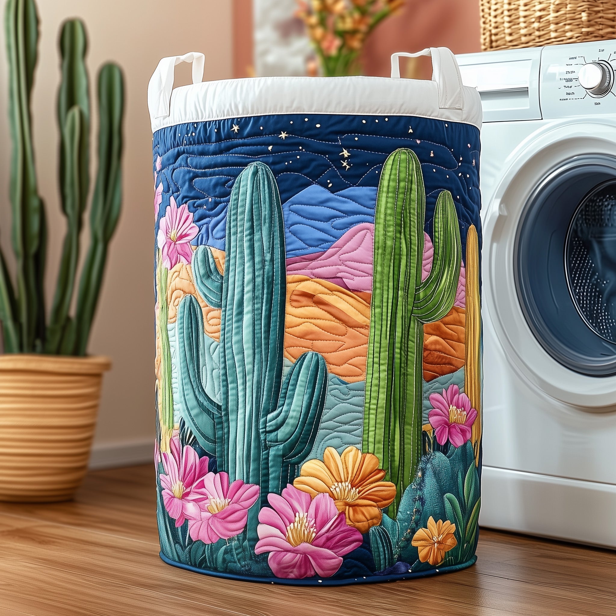 Cactus At Night Quilted Laundry Basket GFTOXM277