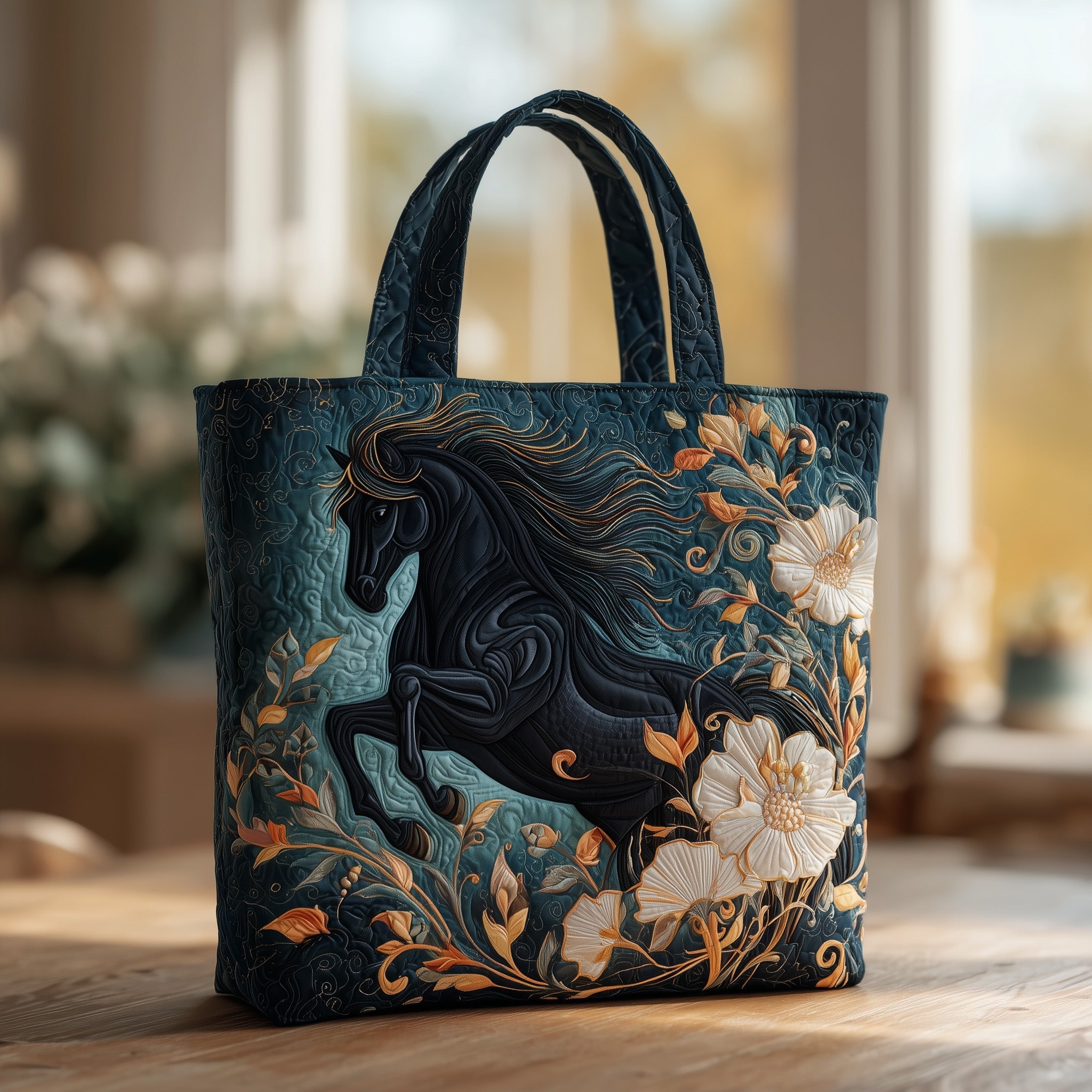 Black Horse Quilted Tote Bag GFTOXM30