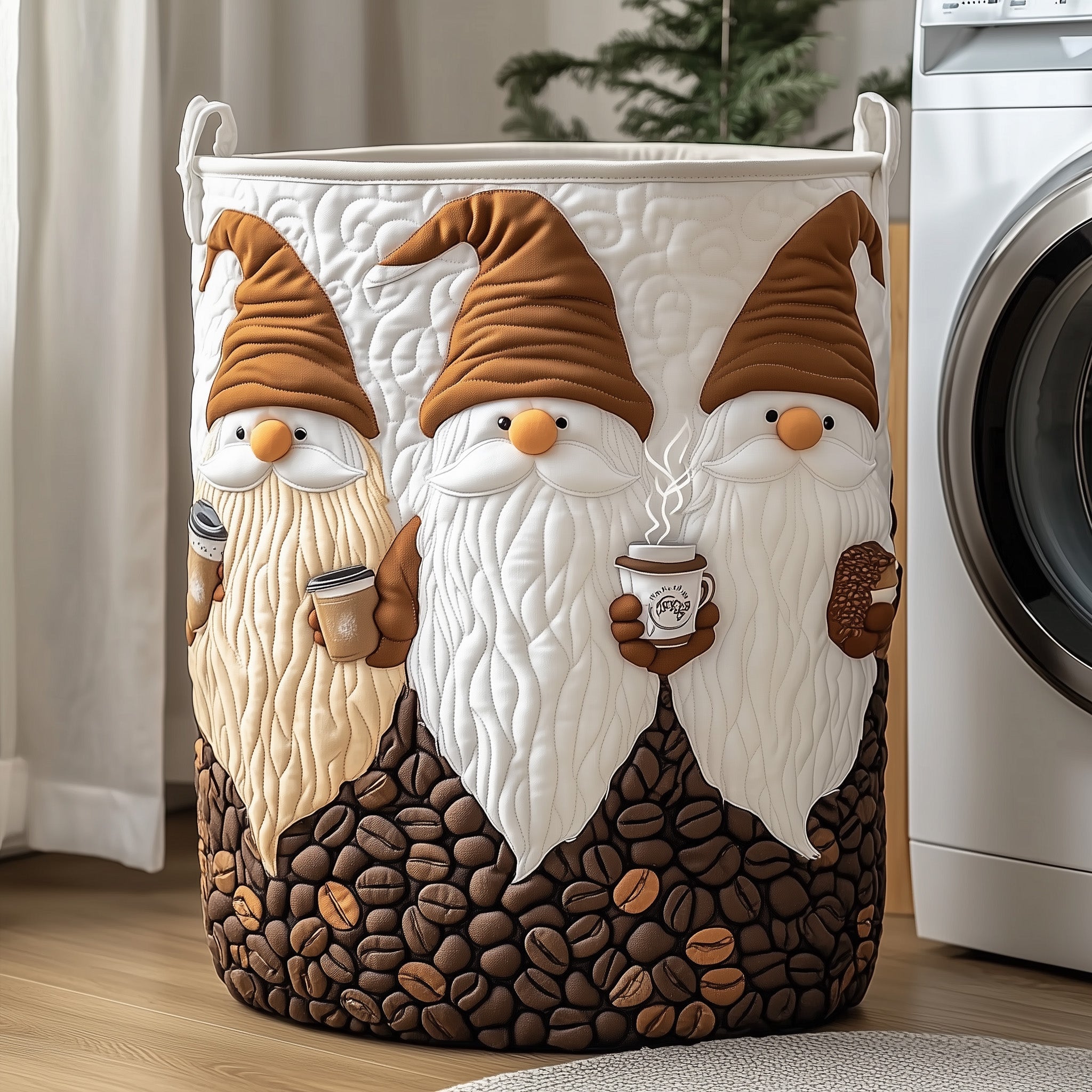 Gnome With Coffee Quilted Laundry Basket GFTOXM324