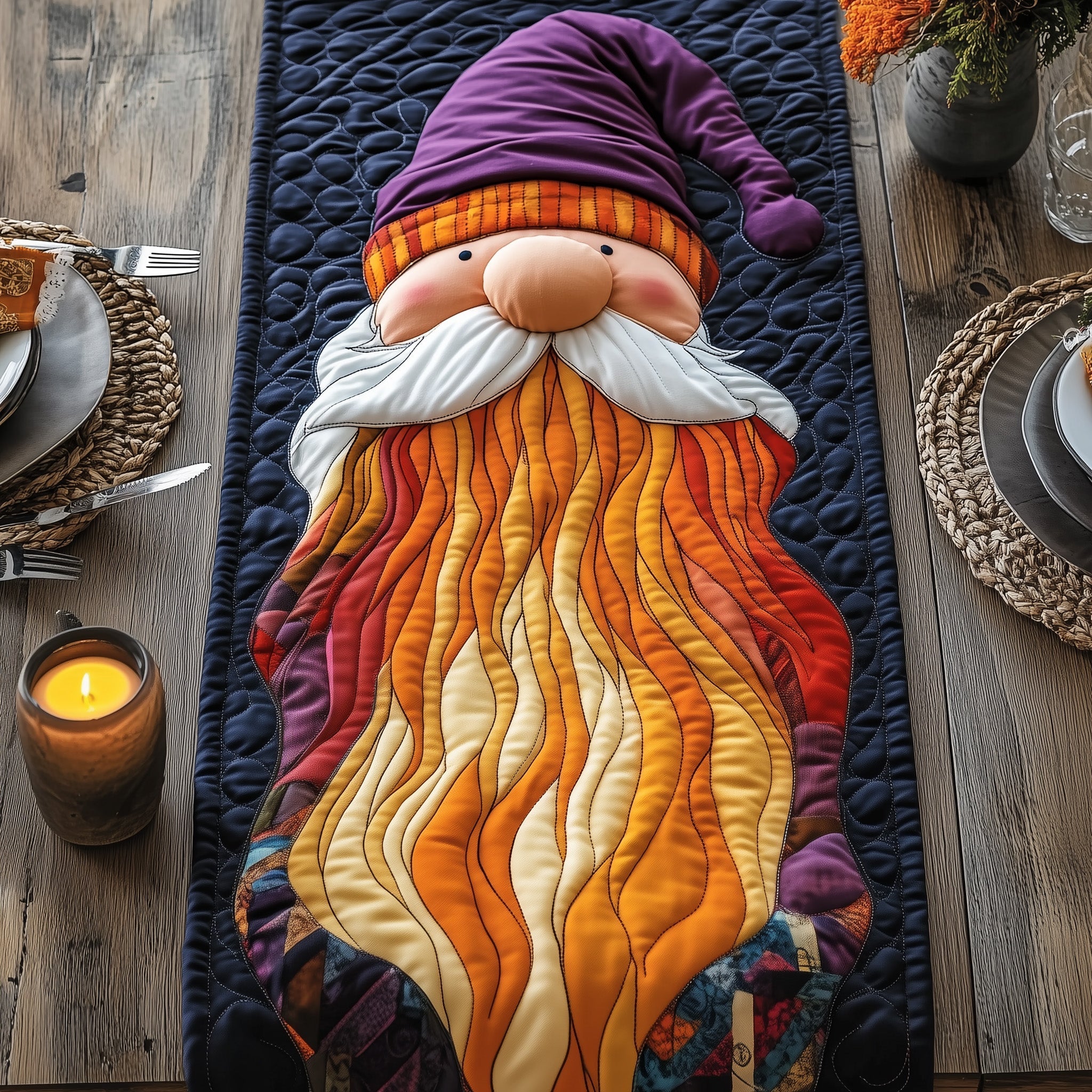 Colorful Beard Gnome Quilted Table Runner GFTOXM361