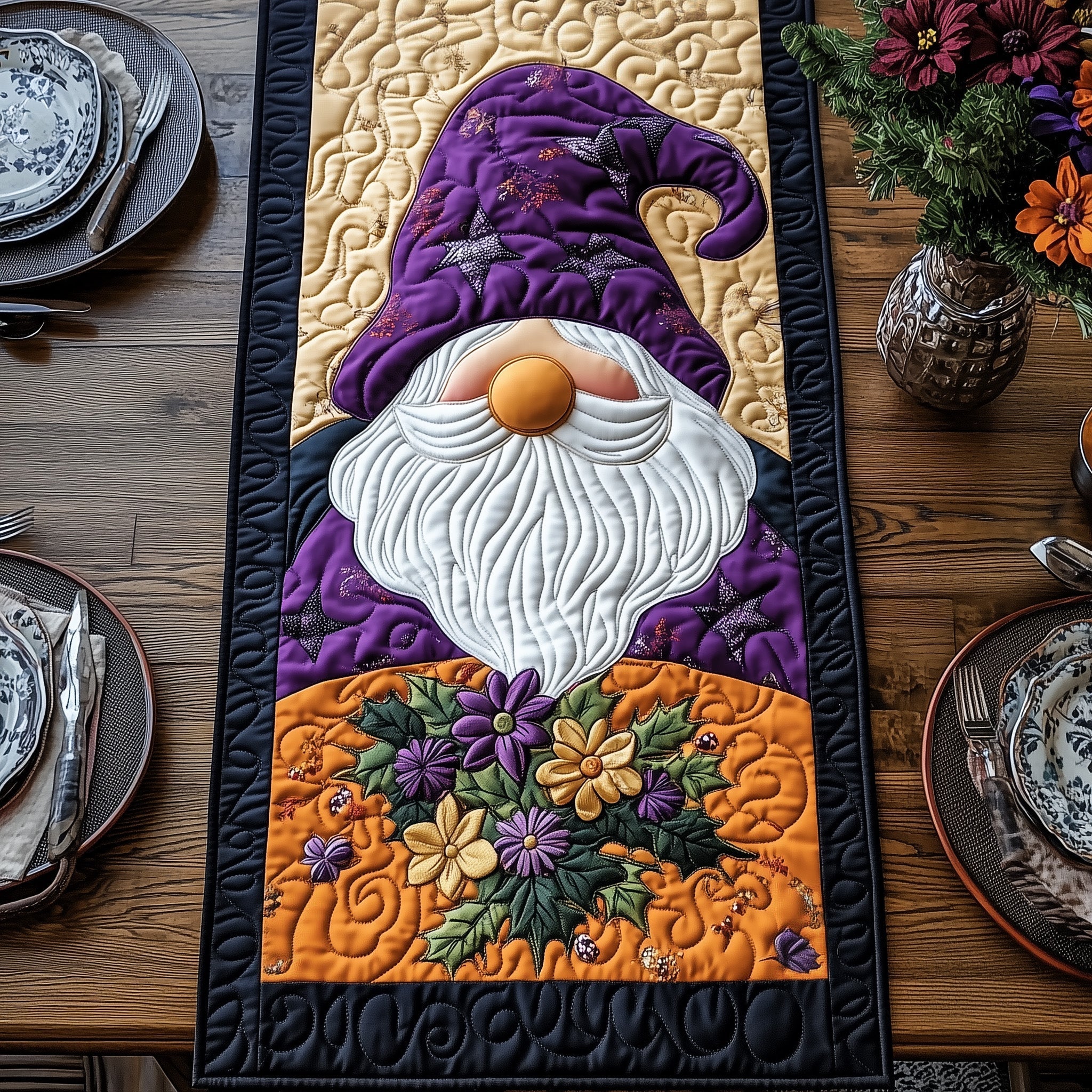 Purple Gnome Quilted Table Runner GFTOXM363