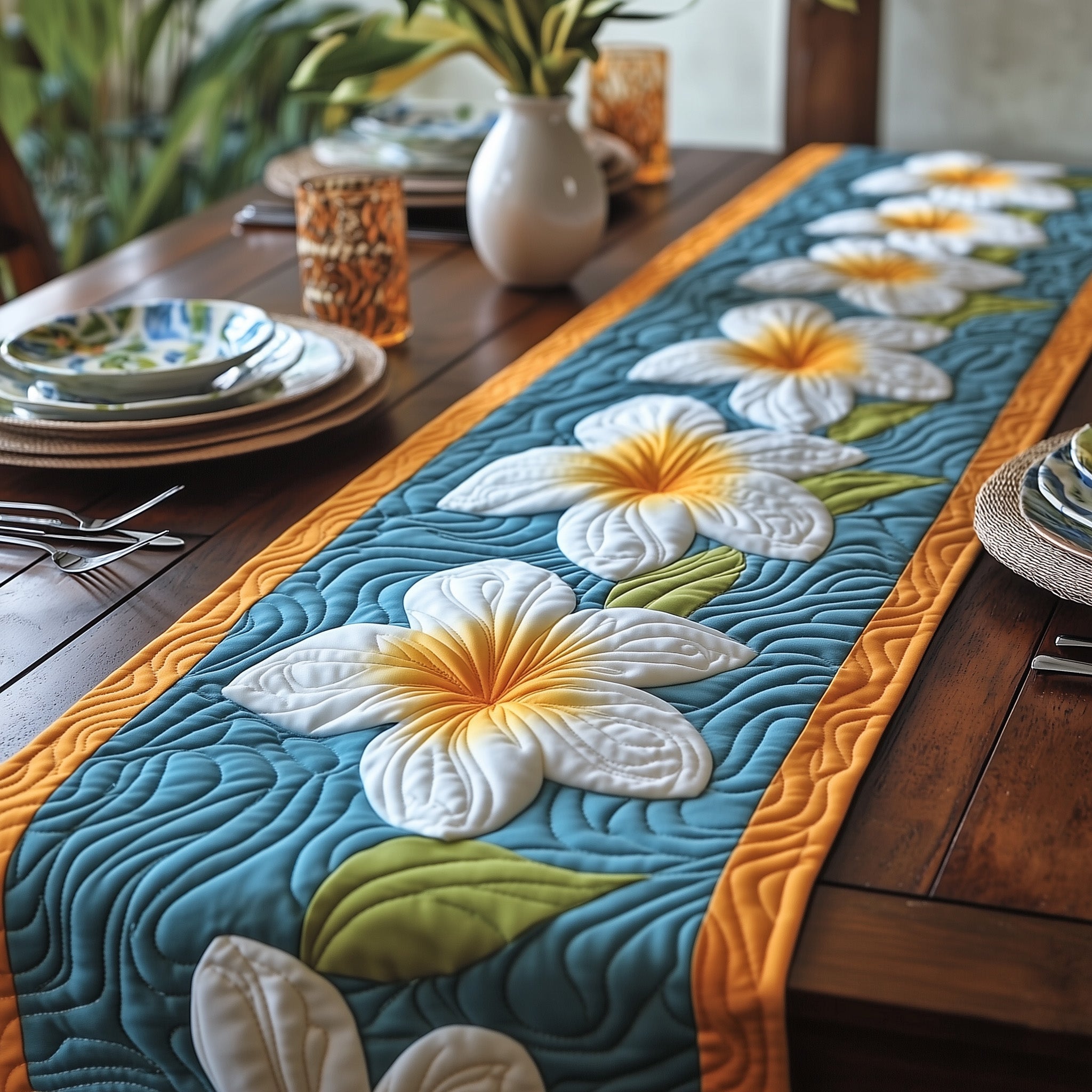 Plumeria Quilted Table Runner GFTOXM434