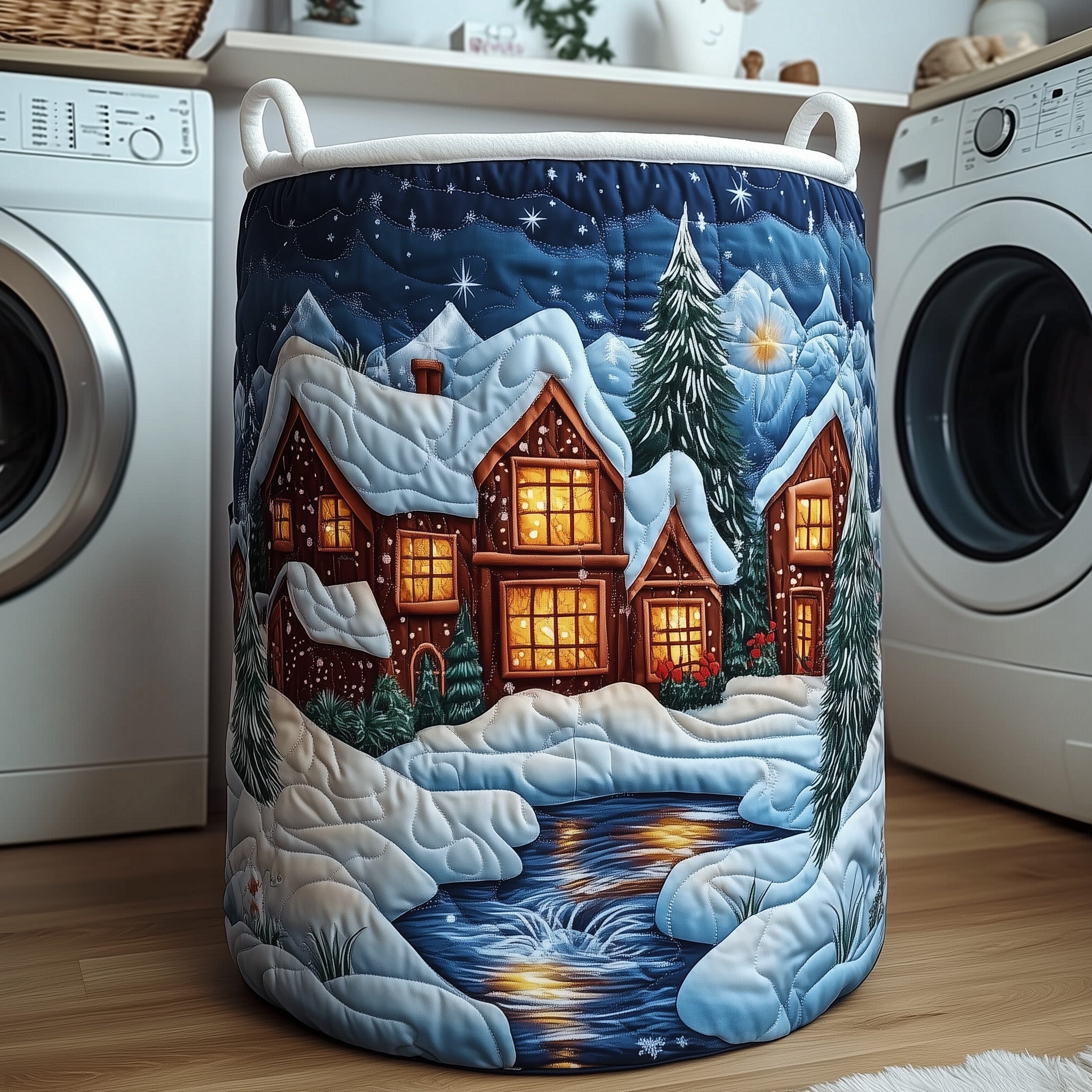 Christmas Village Quilted Laundry Basket GFTOXM479