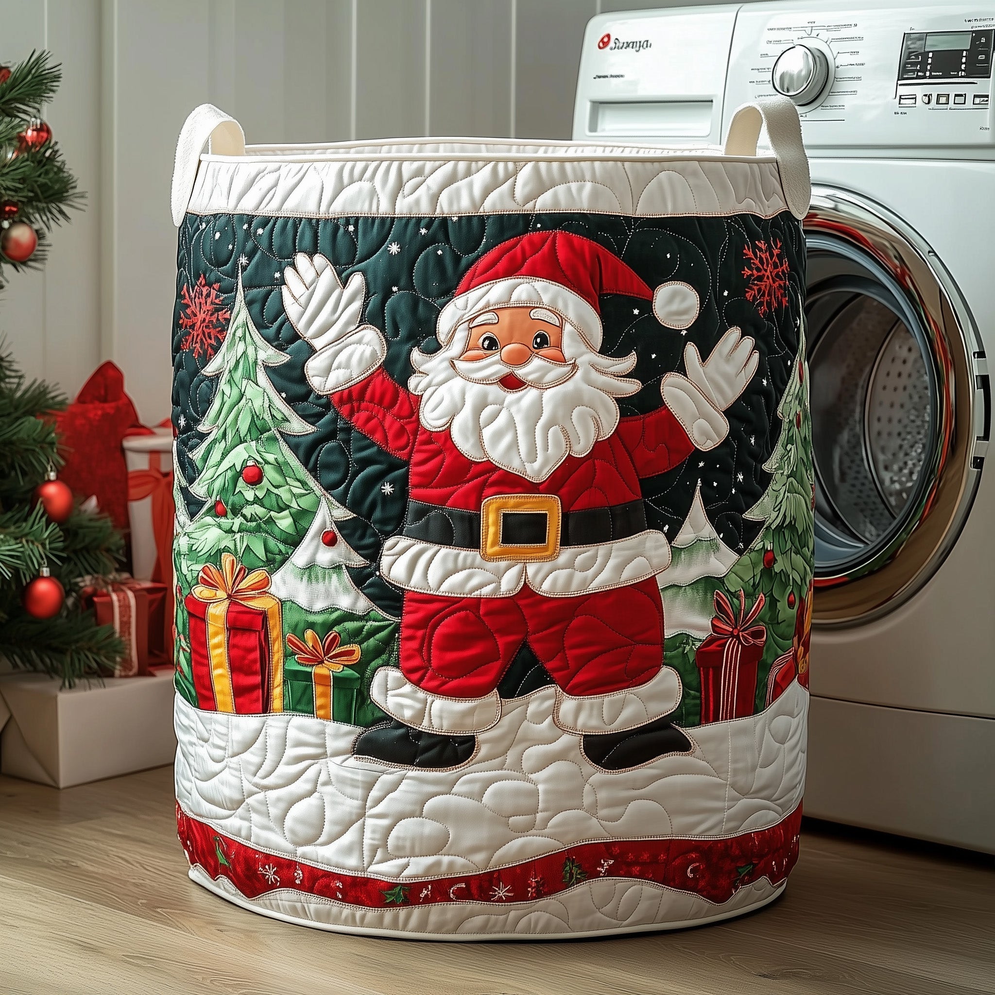 Christmas Santa Claus Quilted Laundry Basket GFTOXM481