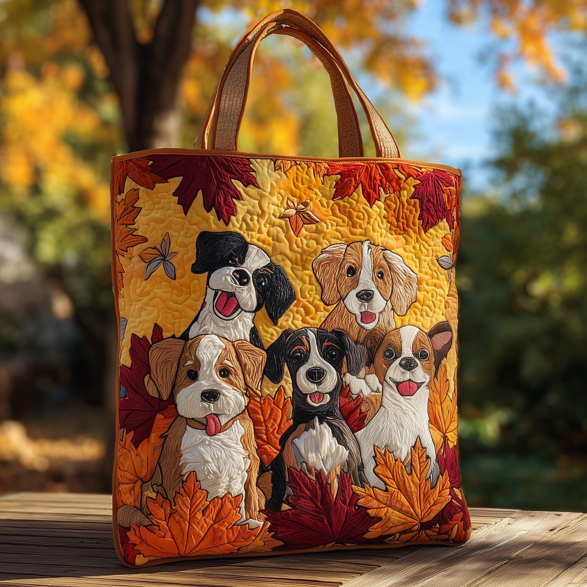 Dogs in autumn Quilted Tote Bag GFTOXM59