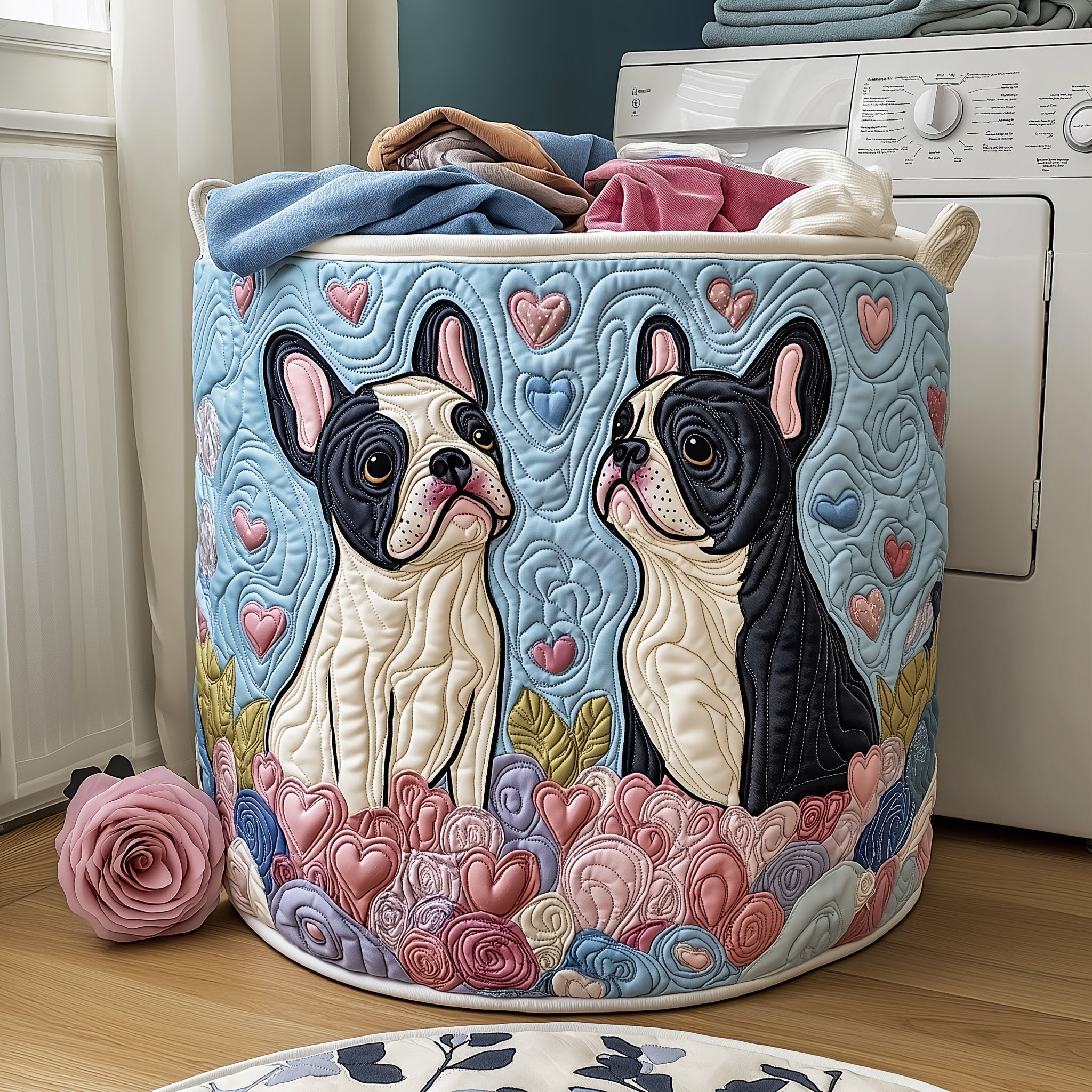 Bulldog Couple Quilted Laundry Basket GFTOYC518