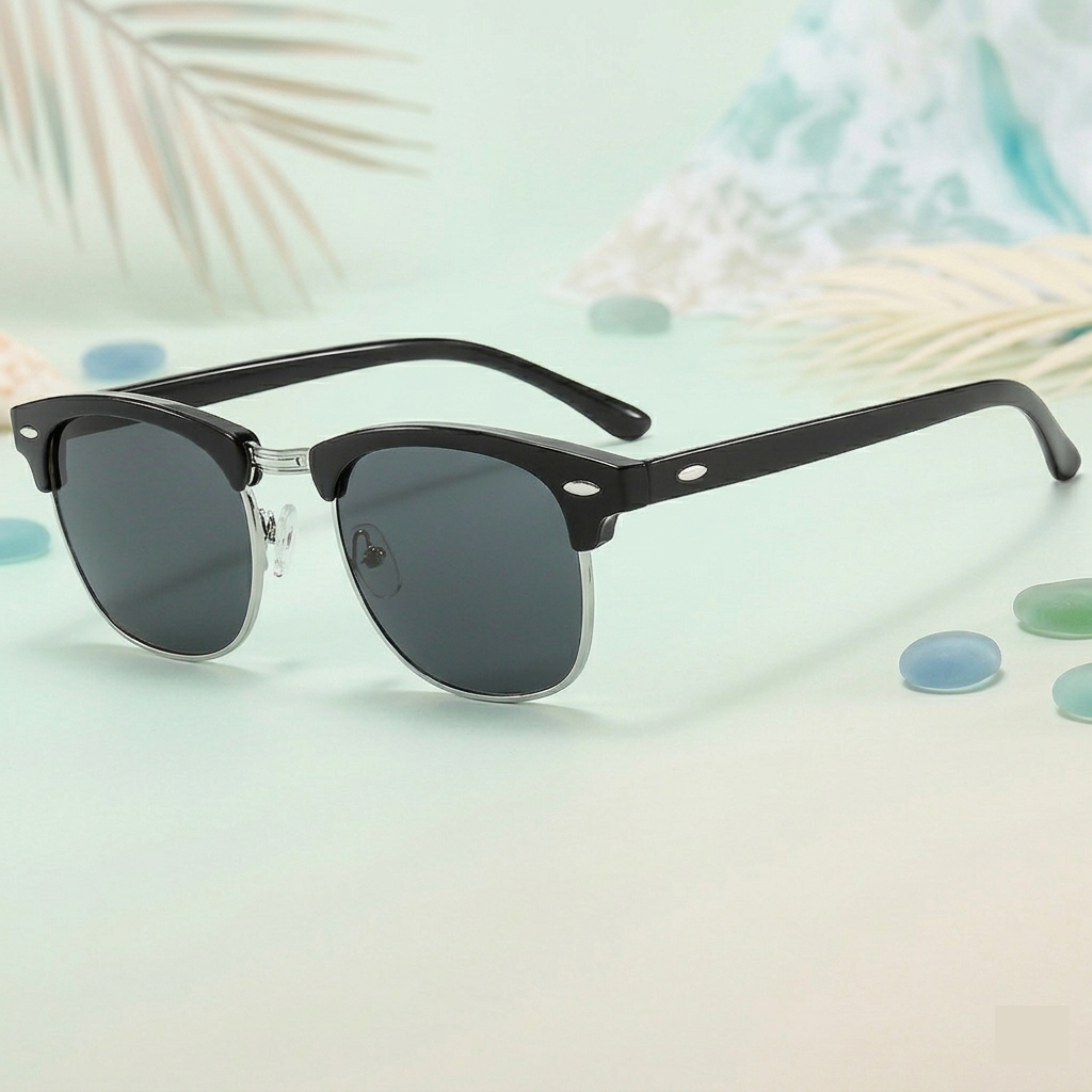 Classic Semi-Rimless Browline Sunglasses, Retro Polarized UV400 Protection Shades for Men and Women
