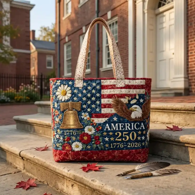 Patriotic Eagle Liberty Bell America 250 Quilted Tote Bag GFTOTP
