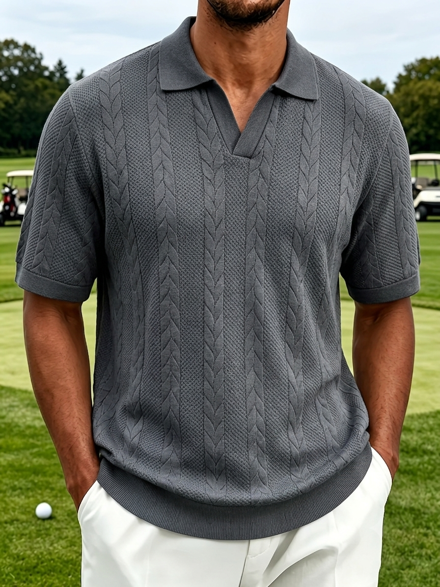 Men’s twisted-weave polo shirts, short-sleeved collared golf shirts