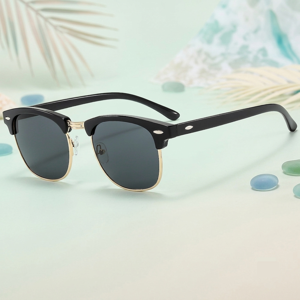 Classic Semi-Rimless Browline Sunglasses, Retro Polarized UV400 Protection Shades for Men and Women