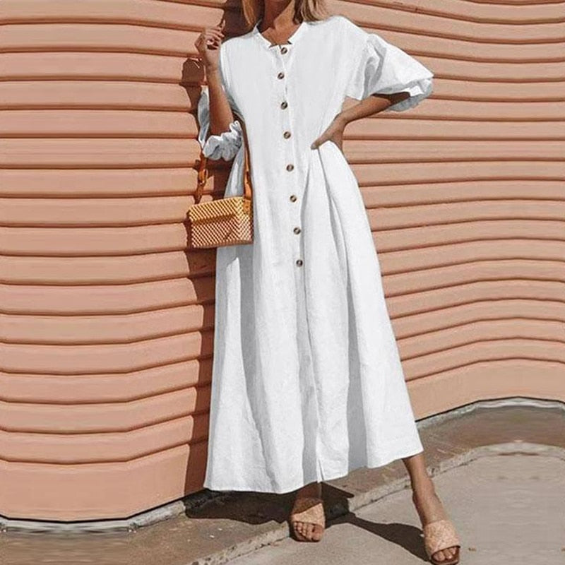 (S-5XL) Long cotton and linen dress
