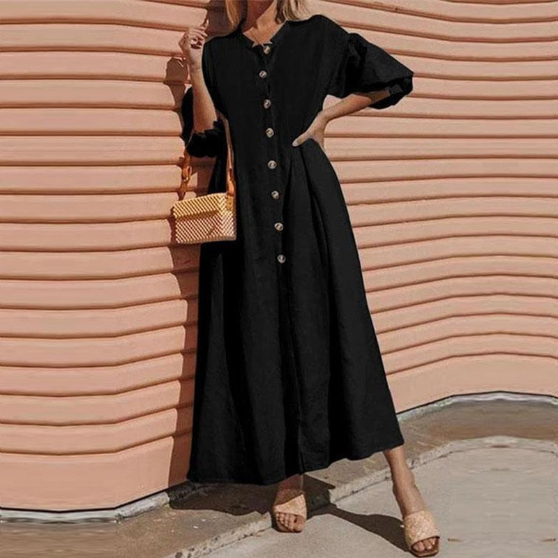 (S-5XL) Long cotton and linen dress